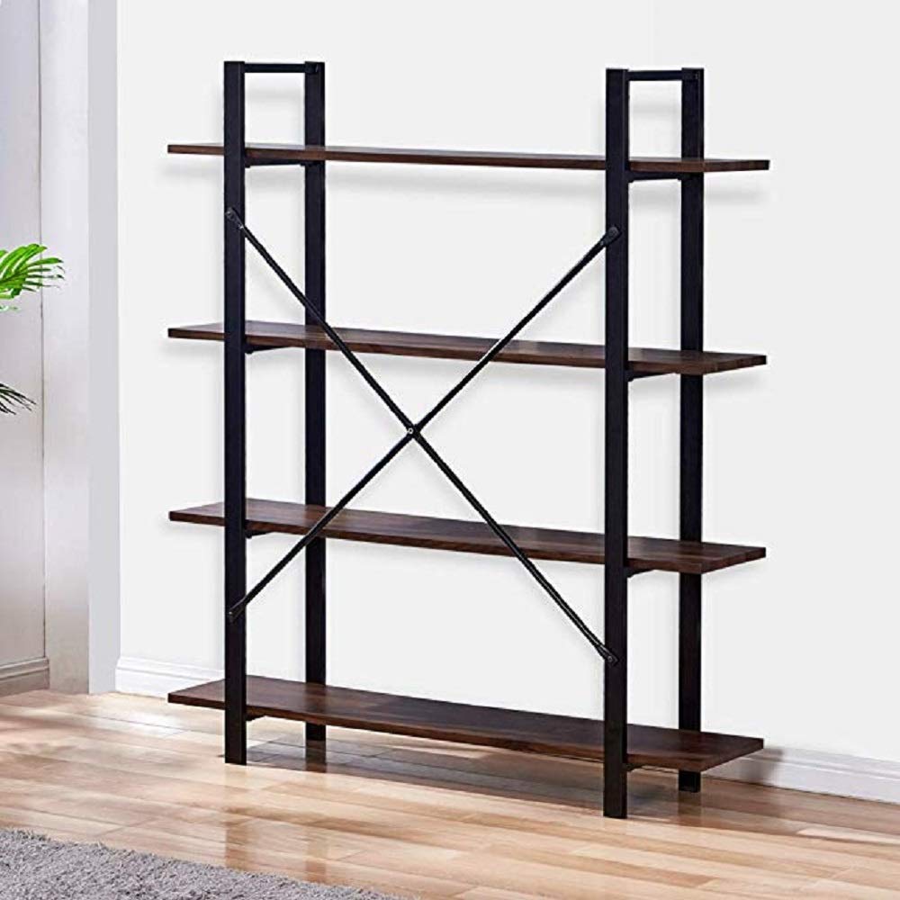Vintage Farmhouse 4-Tier Bookcase - Industrial Wood & Metal Storage Shelf for Bedroom, Office, Living Room | Perfect for Home Decor, Books, and Display Organizing