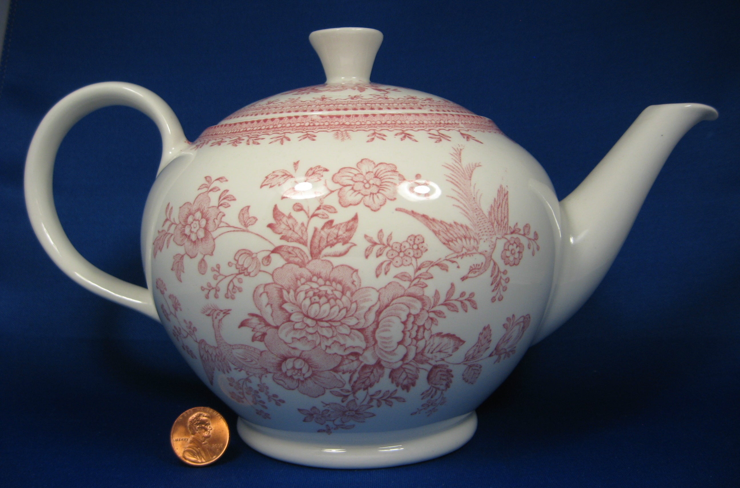 Vintage Burleigh Ironstone Teapot - Asiatic Pheasants Red Pink Transferware, Large 1970s Collectible | Perfect for Afternoon Tea, English Cottage Decor, and Antique Enthusiasts