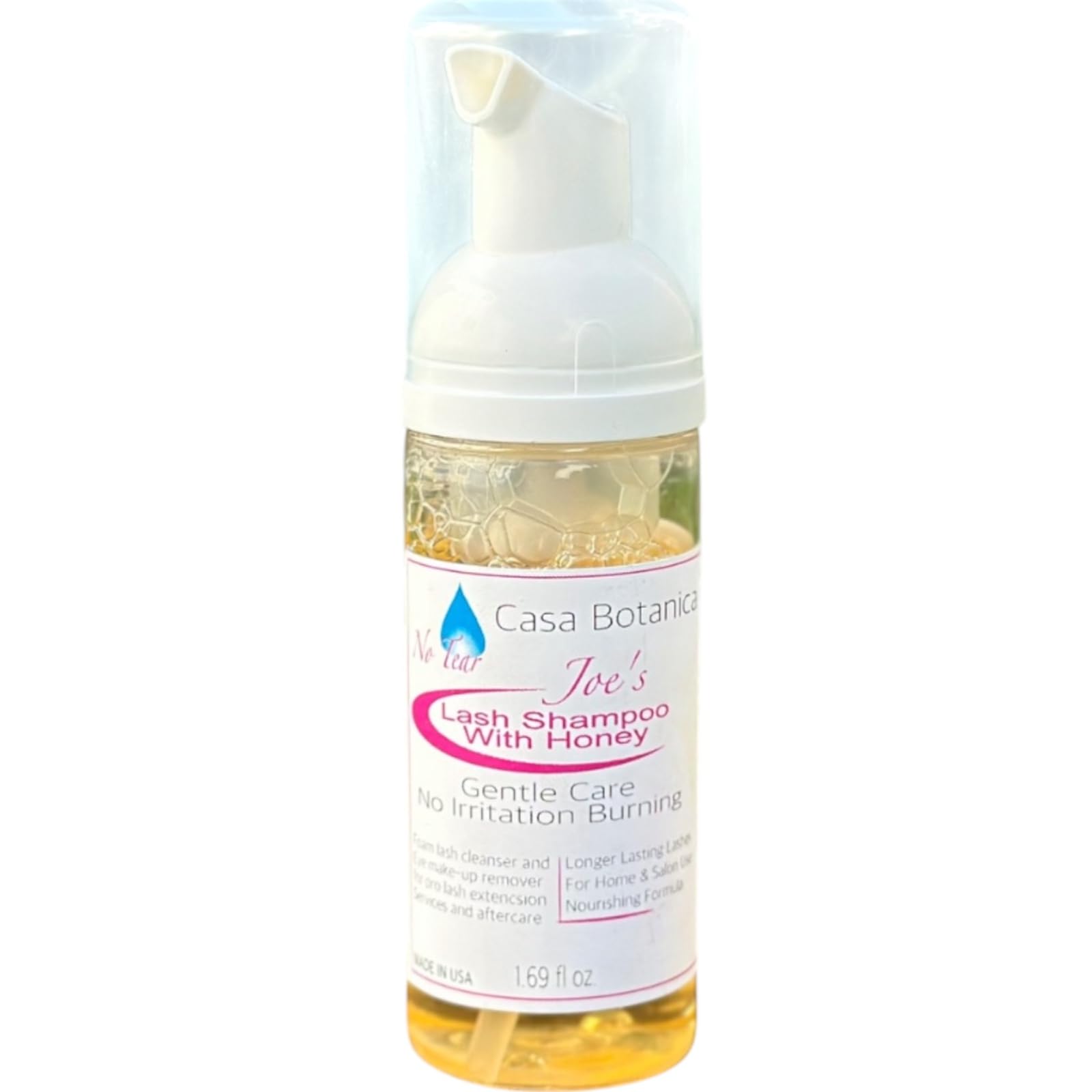 1.69oz Honey Eyelash Shampoo Foaming Cleanser & Makeup Remover - Gentle Lash Cleanser for Daily Use, Sensitive Eyes & Extensions Care