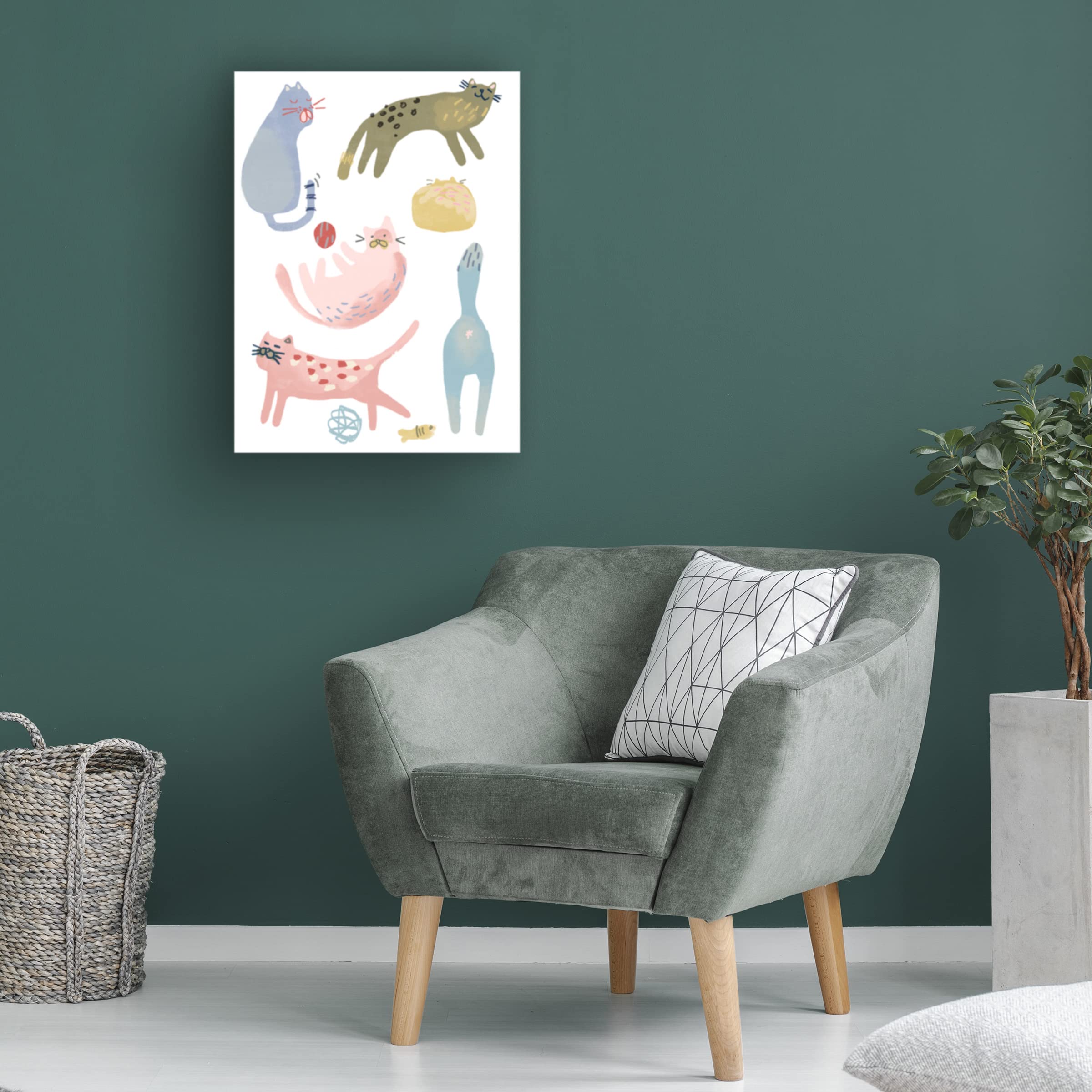 Trademark Fine Art 'Cat Squad III' Canvas Wall Art by June Erica Vess - Hand-Painted Cat Painting for Living Room, Bedroom & Office Decor