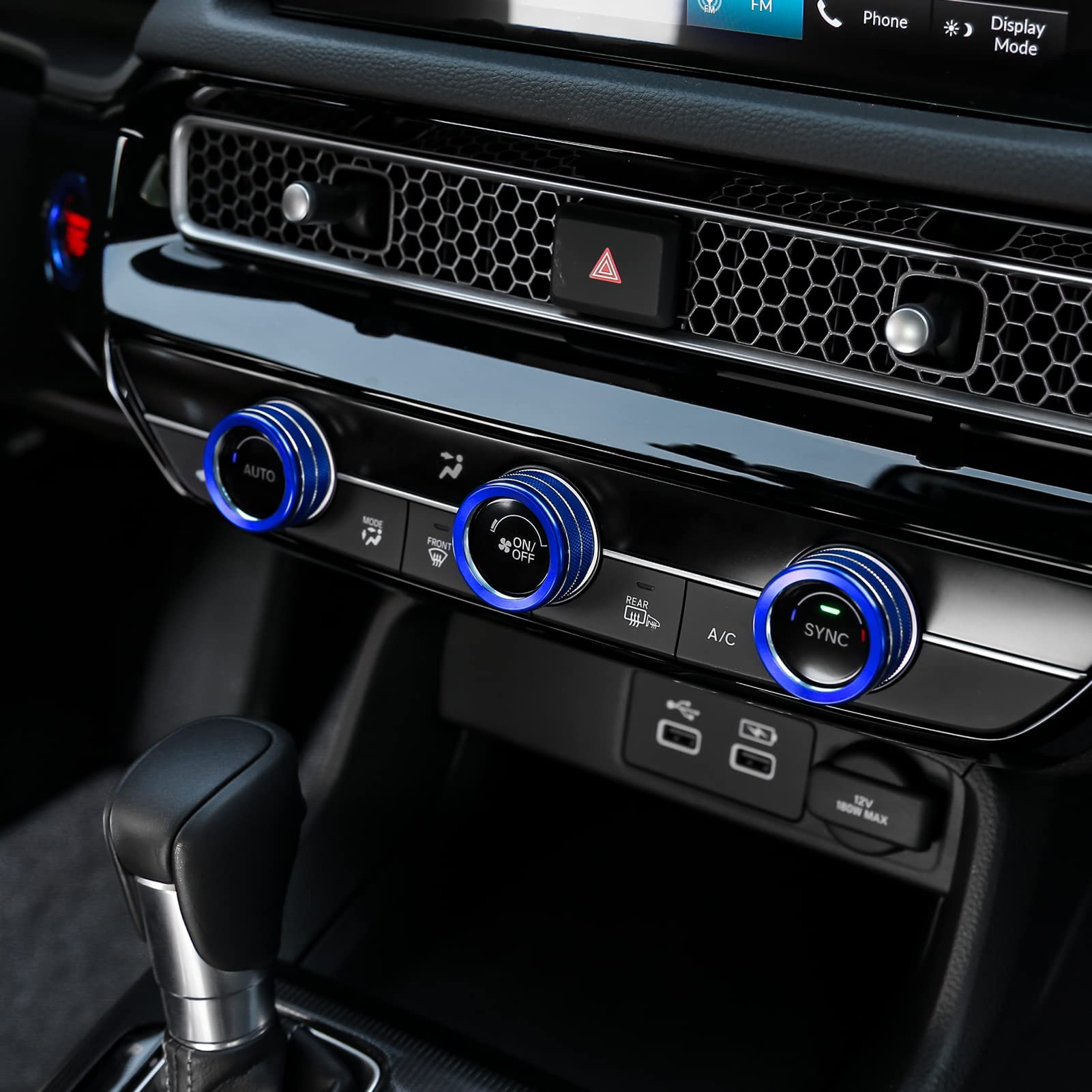 Honda Civic Accord CR-V HR-V 2023-2025 Accessories - CKE Center Console Cover, AC Knob & Engine Start Cover Rings for 11th Gen Civic (Blue) - Upgrade Your Car Interior & Protect from Scratches