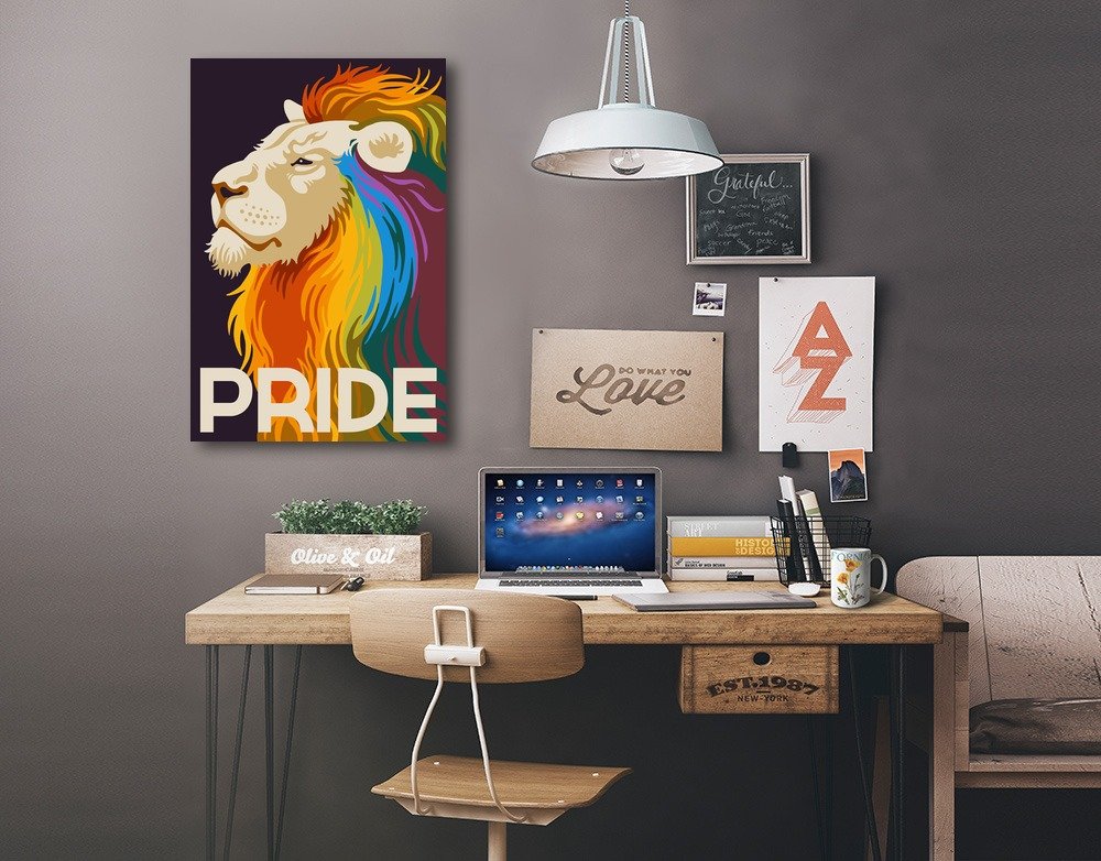 Gay Pride Lion Wall Art - 12x18 Wrapped Canvas Print for LGBTQ+ Home Decor & Office | Modern Rainbow Pride Painting for Living Room, Bedroom