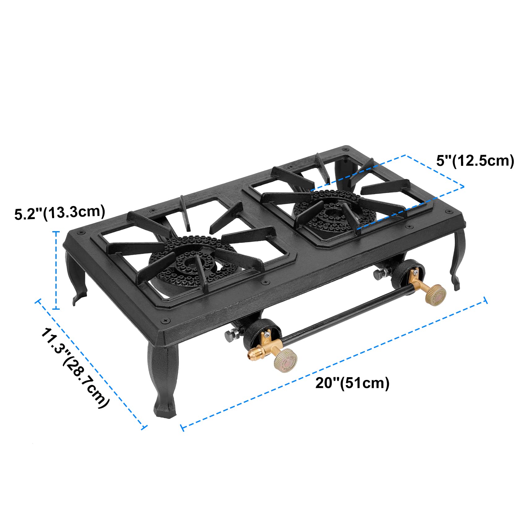 OnlyFire 2-Burner Cast Iron Camping Stove - Portable Propane Gas Cooker for Outdoor Cooking, Camping, BBQ Grilling, Tailgating & Hiking - Perfect for Backyard, RV Trips & Emergency Preparedness
