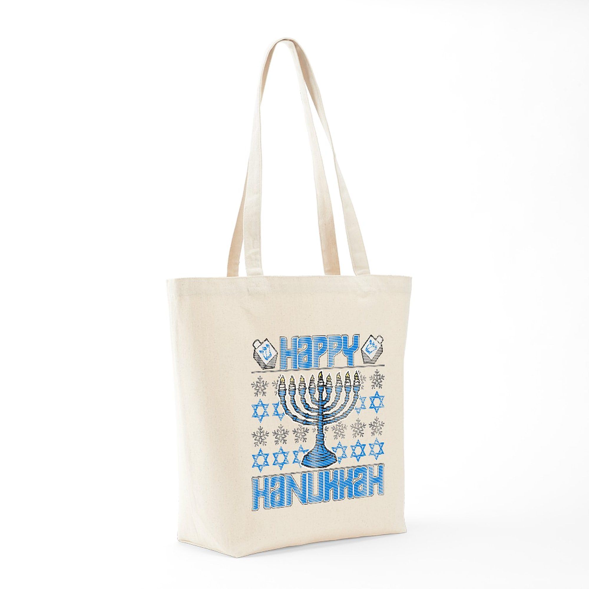 Happy Hanukkah Tote Bag - Natural Canvas Reusable Shopping Bag for Holiday Gifts, Groceries & Everyday Use | Eco-Friendly Gift Idea