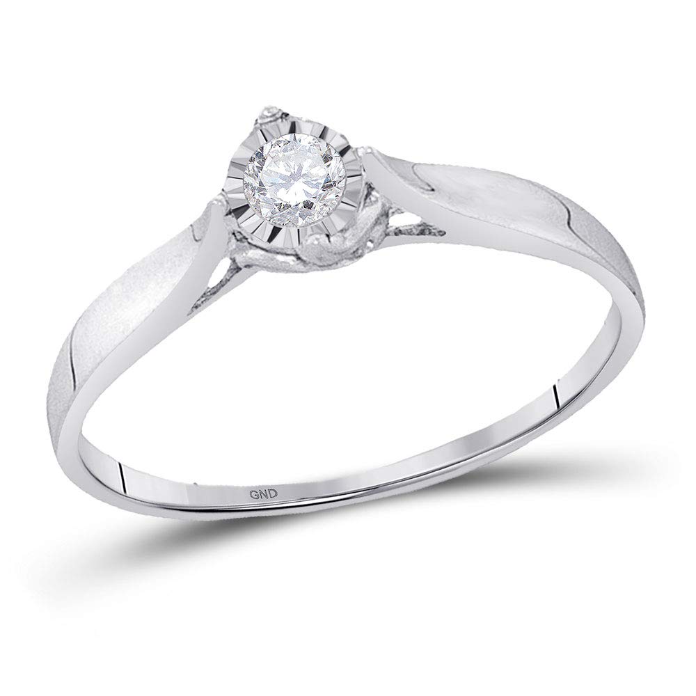 10K White Gold Women's Round Diamond Solitaire Promise Ring - 1/12 CTTW - Perfect for Engagement, Wedding, Anniversary & Valentine's Day Gifts