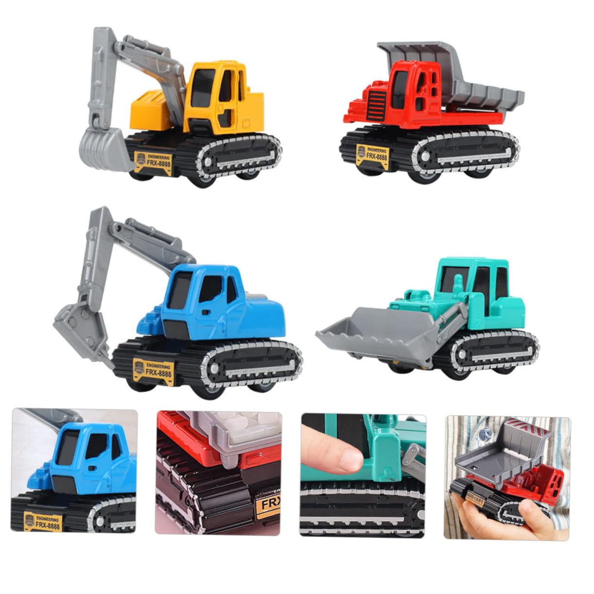 PHENOFICE 4-Piece Alloy Excavator Toy Set - Construction Vehicle Pull Toys for Kids, Durable Engineering Truck & Tractor Toys - Perfect for Sandbox Play, Birthday Gifts & Pretend Play Scenarios