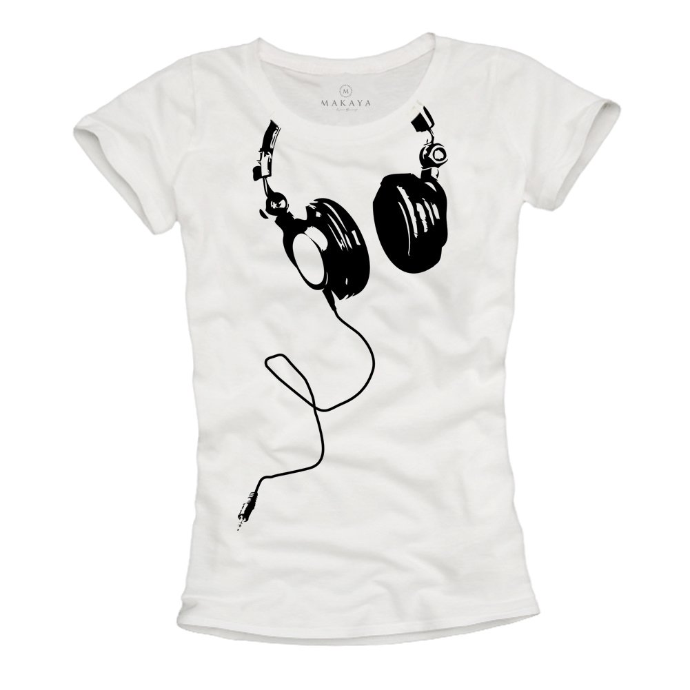 MAKAYA Women's Music Lover Graphic Tee - Stylish Headphones Print T-Shirt for Concerts, Festivals & Casual Wear