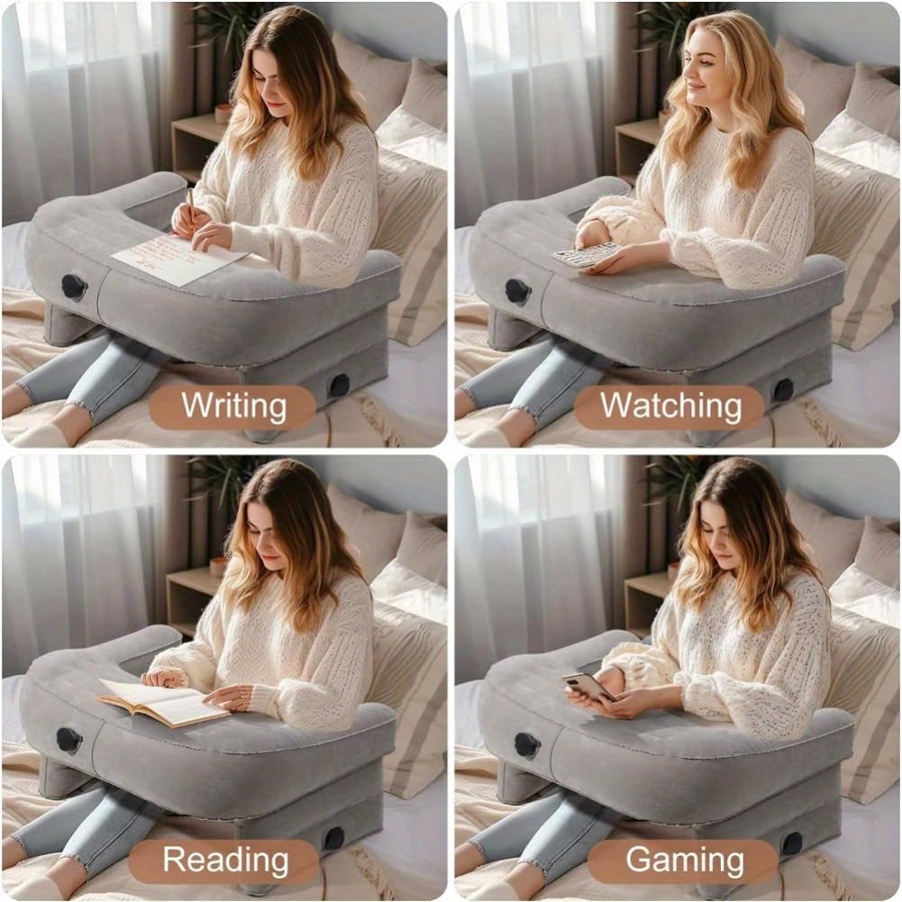 Ergonomic Inflatable Sofa Desk Pillow - Portable Lap Desk with Armrests & Soft Cushion for Reading, Gaming, and Bed Rest - Perfect for Adults on Bed, Sofa, or Floor Use - Ideal for Home Office, Dorm Room, and Travel Comfort