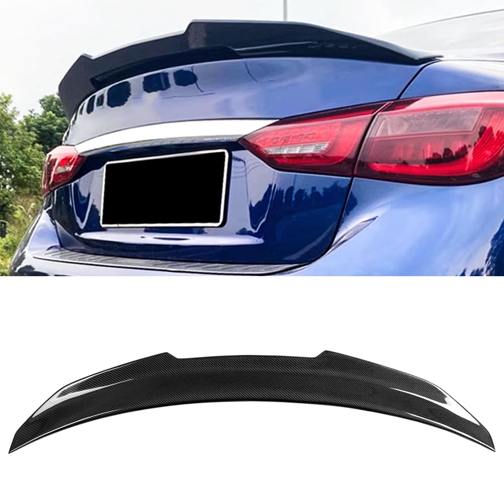 SNA Q50 Carbon Fiber Rear Spoiler Wing - Gloss Black for 2014-2023 Infiniti Q50 & Q50S Sedan | High-Performance Dry Carbon | Aerodynamic Upgrade for Sporty Look & Better Stability