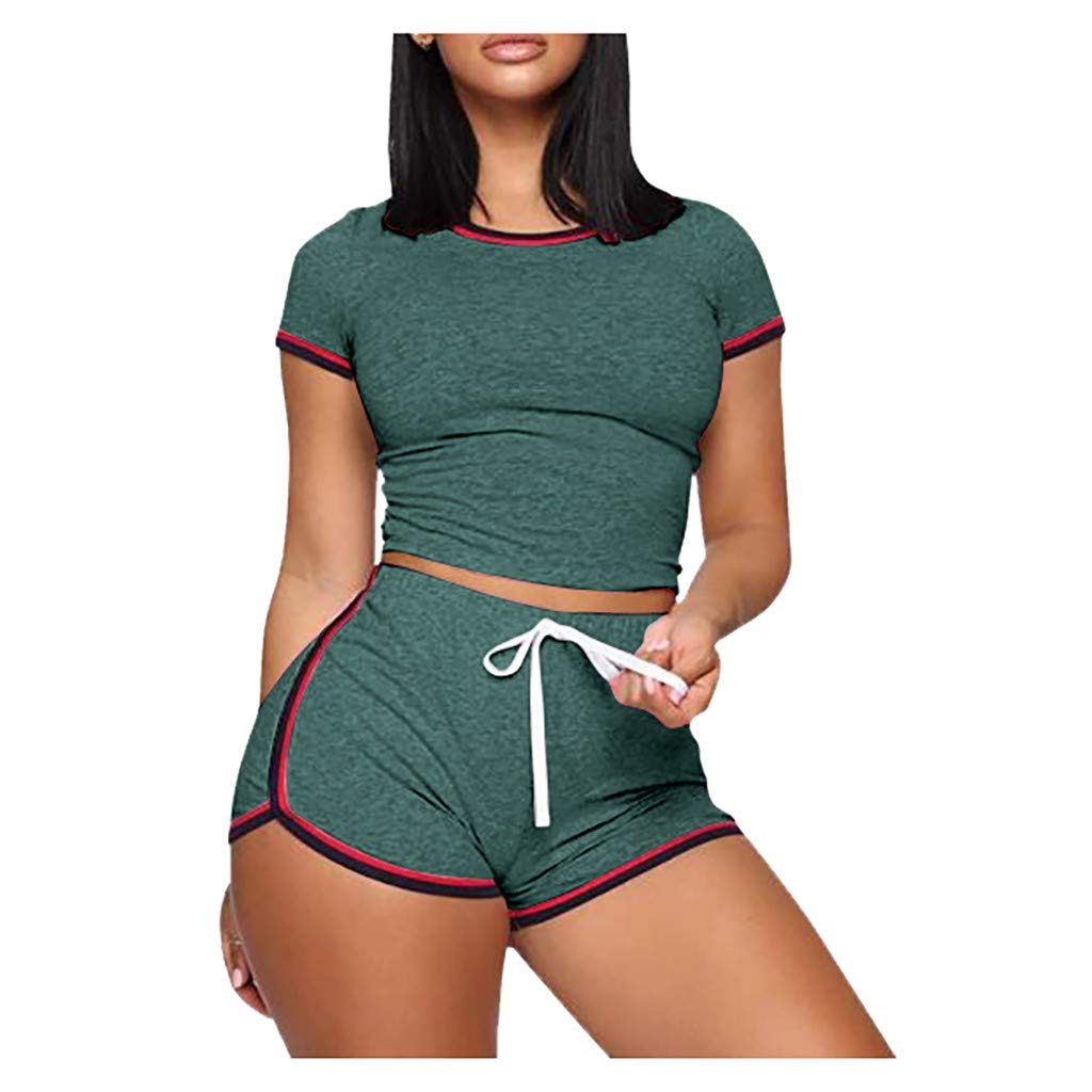 VEKDONE Women's 2-Piece Casual Short Sleeve Outfit Set - Summer Sexy Active Jogger Tracksuit for Gym, Running, Yoga & Lounge Wear