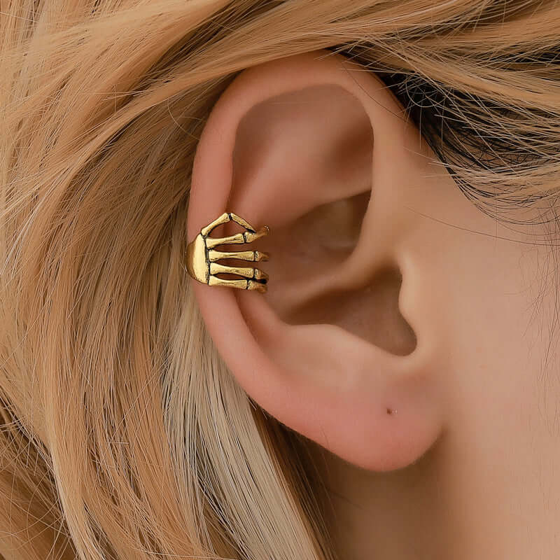 Gothic Punk Skull Hand Spine Ear Cuff Clip for Non-Pierced Ears | TL1313 | Perfect for Halloween, Cosplay, and Alternative Fashion Outfits