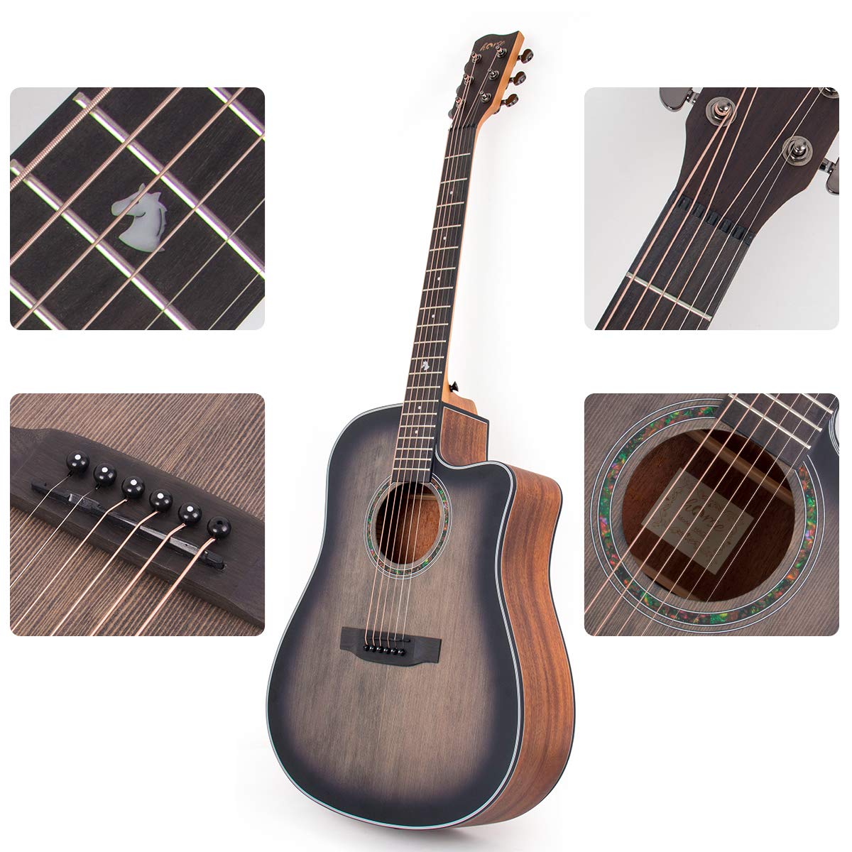 41 Inch Full-Size Dreadnought Acoustic Guitar with Cutaway - Professional Folk Guitar with 6 Metal Strings & Complete Beginner Kit (Gig Bag, Tuner, Strap, Picks) - Perfect for Beginners, Camping, Travel & Home Practice