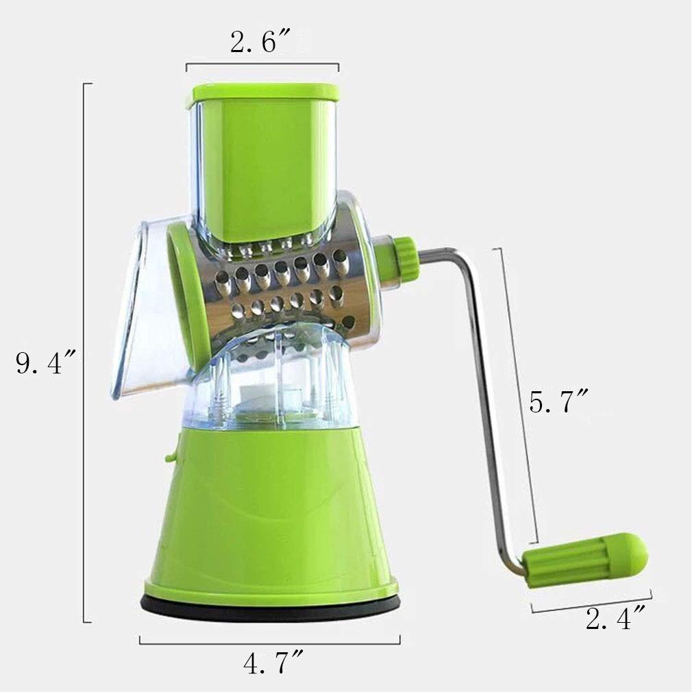 Premium Rotary Cheese Grater & Vegetable Slicer - 3-in-1 Detachable Mandoline with 3 Blades, Suction Cup Base & Rotary Drum - Perfect for Shredding Cheese, Slicing Veggies & Meal Prep in Kitchens