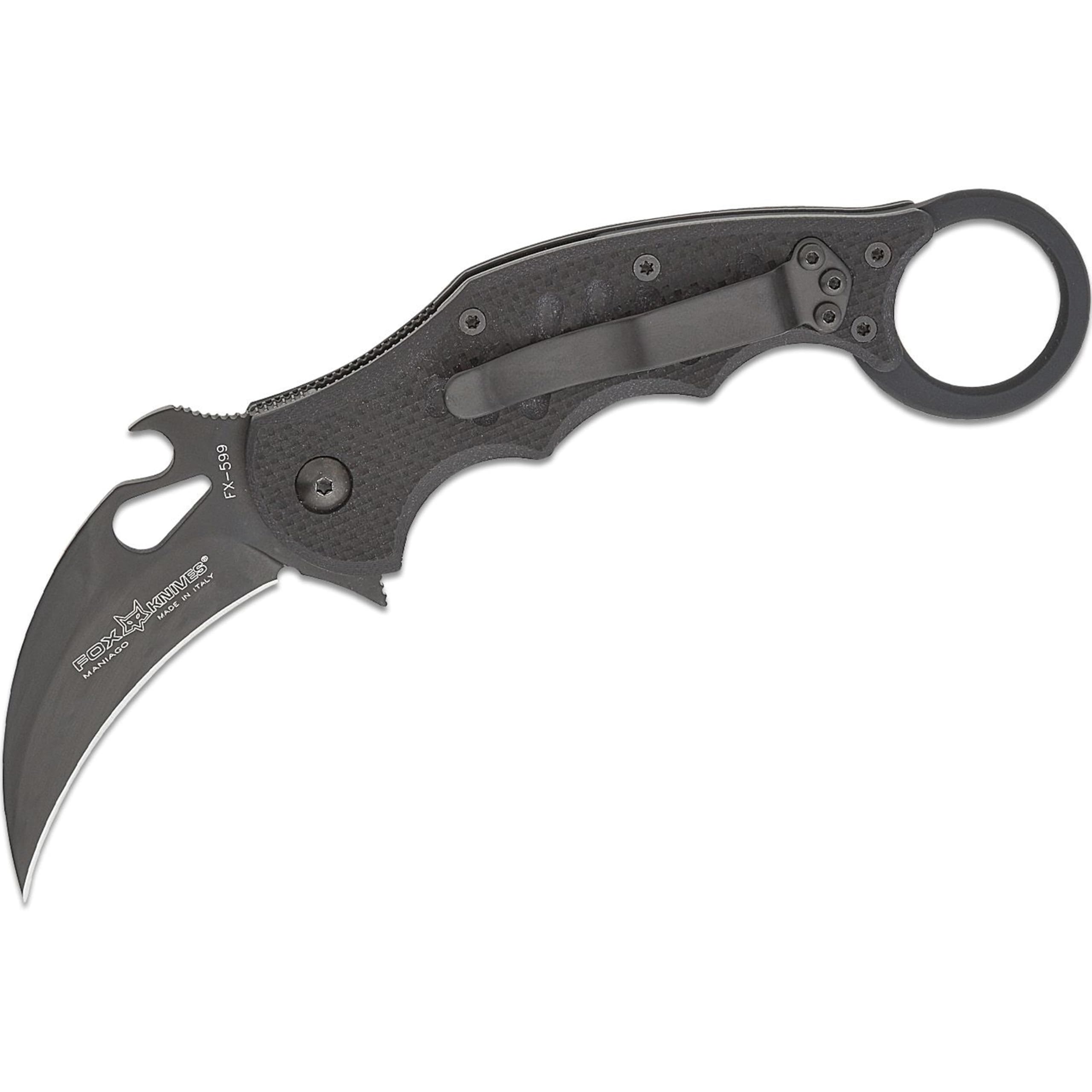 Fox FX-599 Folding Pocket Knife - N690Co Stainless Steel Blade, Black G10 Handle, Emerson Wave Opening, Liner Lock & Reversible Clip | EDC, Outdoor Survival, Camping & Tactical Use