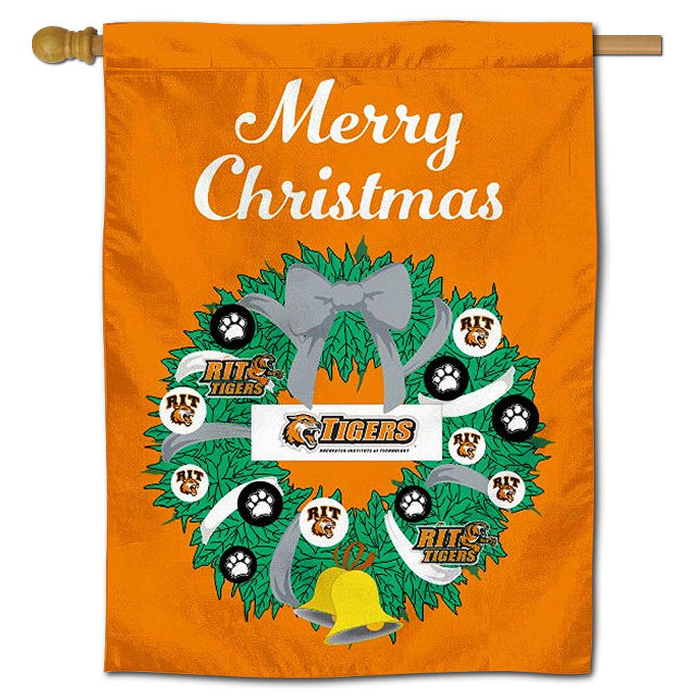 RIT Tigers Happy Holidays Christmas Banner Flag - Perfect for College Dorms, Game Day Decor & Festive Parties