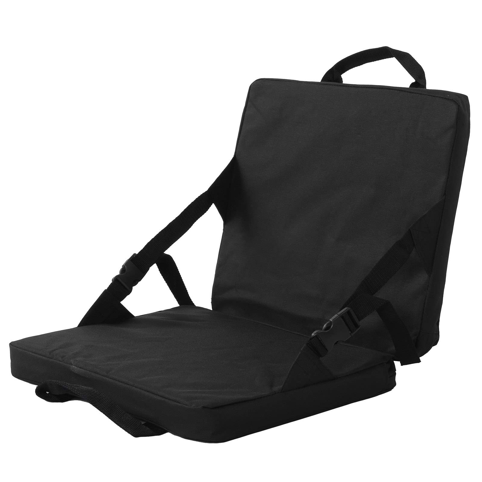 Portable Stadium Seat with Backrest - Lightweight Folding Bleacher Cushion Chair for Outdoor Events, Camping & Sports | Adjustable Padded Seat with Handle & Storage Pocket (Black) - Perfect for Football Games, Concerts, Picnics & Tailgating