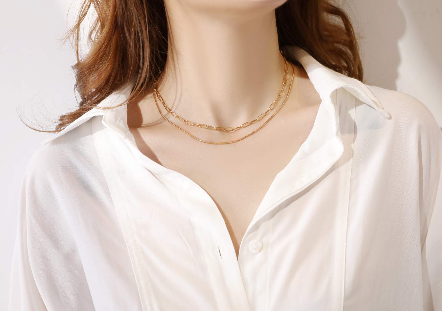 Layered Gold Chain Choker Necklace Set for Women - Cuban Link, Paper Clip, Snake & Rope Chains | Dainty Layering Jewelry for Everyday Wear, Date Night & Special Occasions