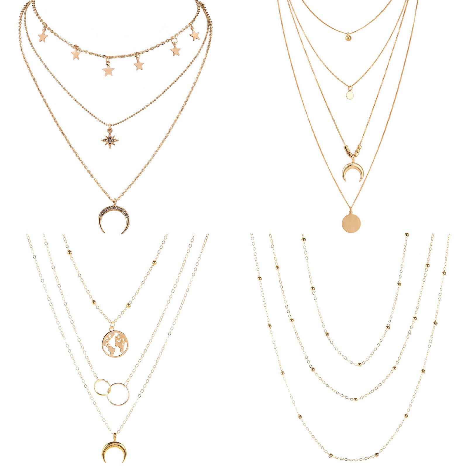 4-6Pcs Moon Star Coin Multilayer Choker Necklace Set for Women - Y Pendant Layered Necklaces for Party, Date Night & Casual Wear