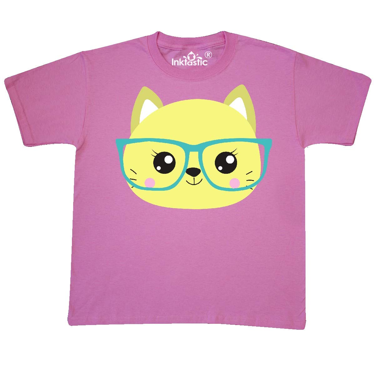 Inktastic Hipster Cat with Glasses - Cute Kitten Graphic Youth T-Shirt for Casual Wear & Cat Lovers