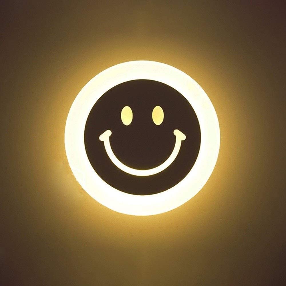 Modern LED Acrylic Wall Lights with Smiley Face - Minimalist Bedside Lamp for Living Room, Bedroom, Hallway & Kids Room - Energy Efficient Reading Light & Staircase Decor