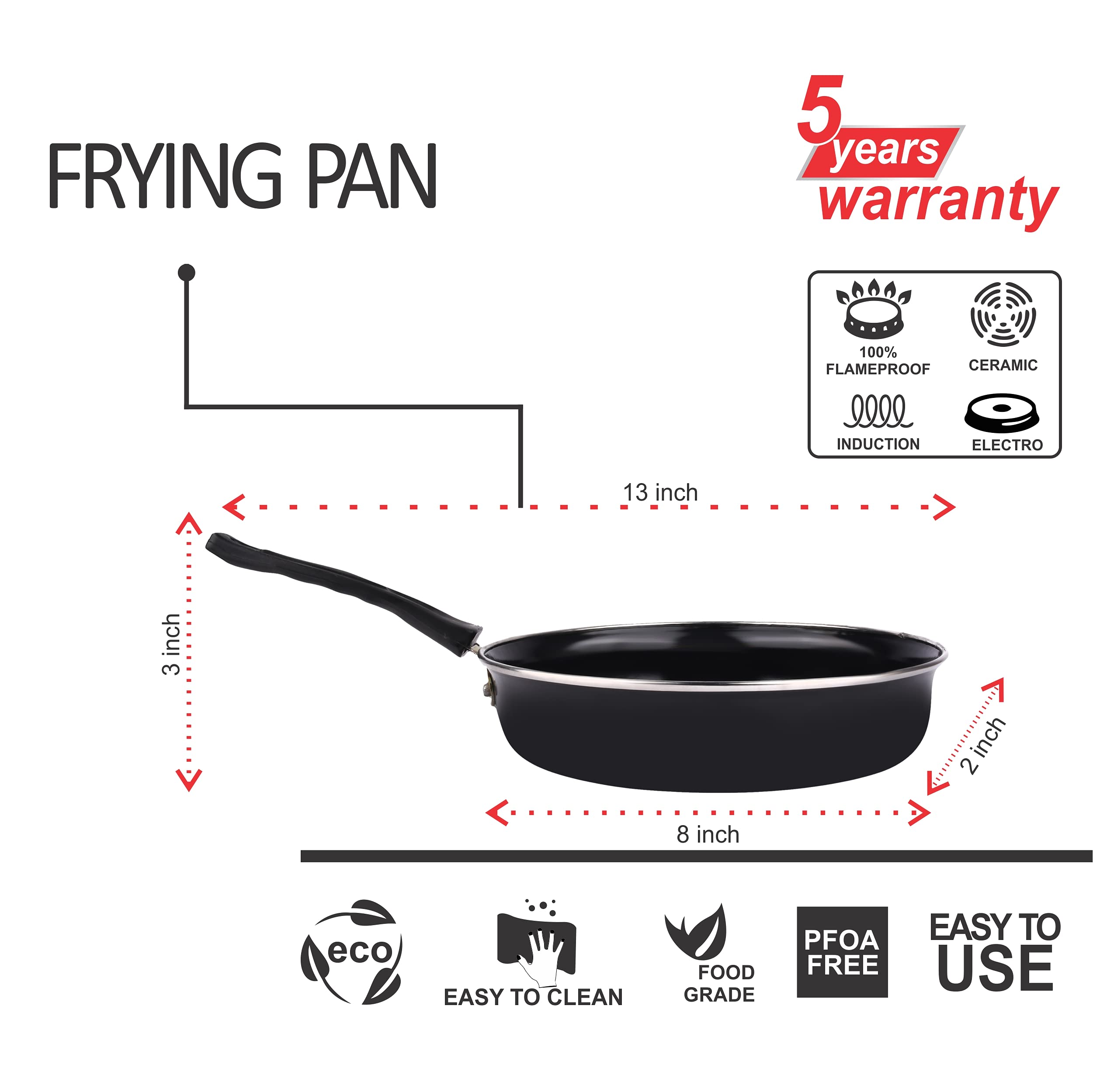 5-Piece Non-Stick Kitchen Cookware Set - Induction Compatible Kadai with Lid, Fry Pan, Tawa, Sauce & Tadka Pan - Ceramic Hard Anodized Cast Iron Utensils for Indian Cooking, Frying & Sauteing - Perfect for Home Chefs & Restaurant Use