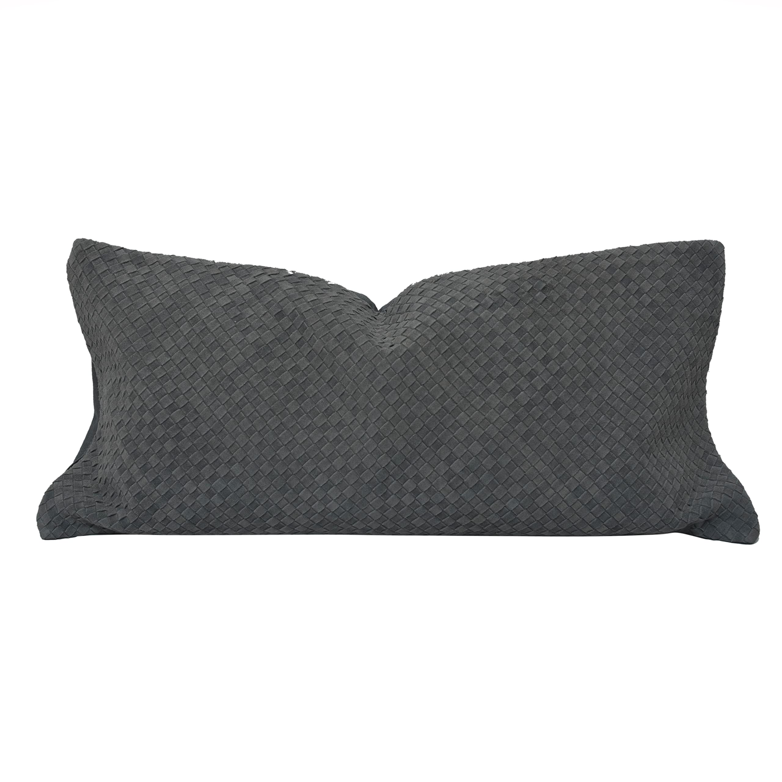 HiEnd Accents Woven Suede Leather Lumbar Pillow - Solid Gray Western Rustic Throw Pillow 14x30 Inch for Couch, Sofa & Bedroom Decor | Cowboy Home Accent Pillow for Living Room, Ranch House and Cabin