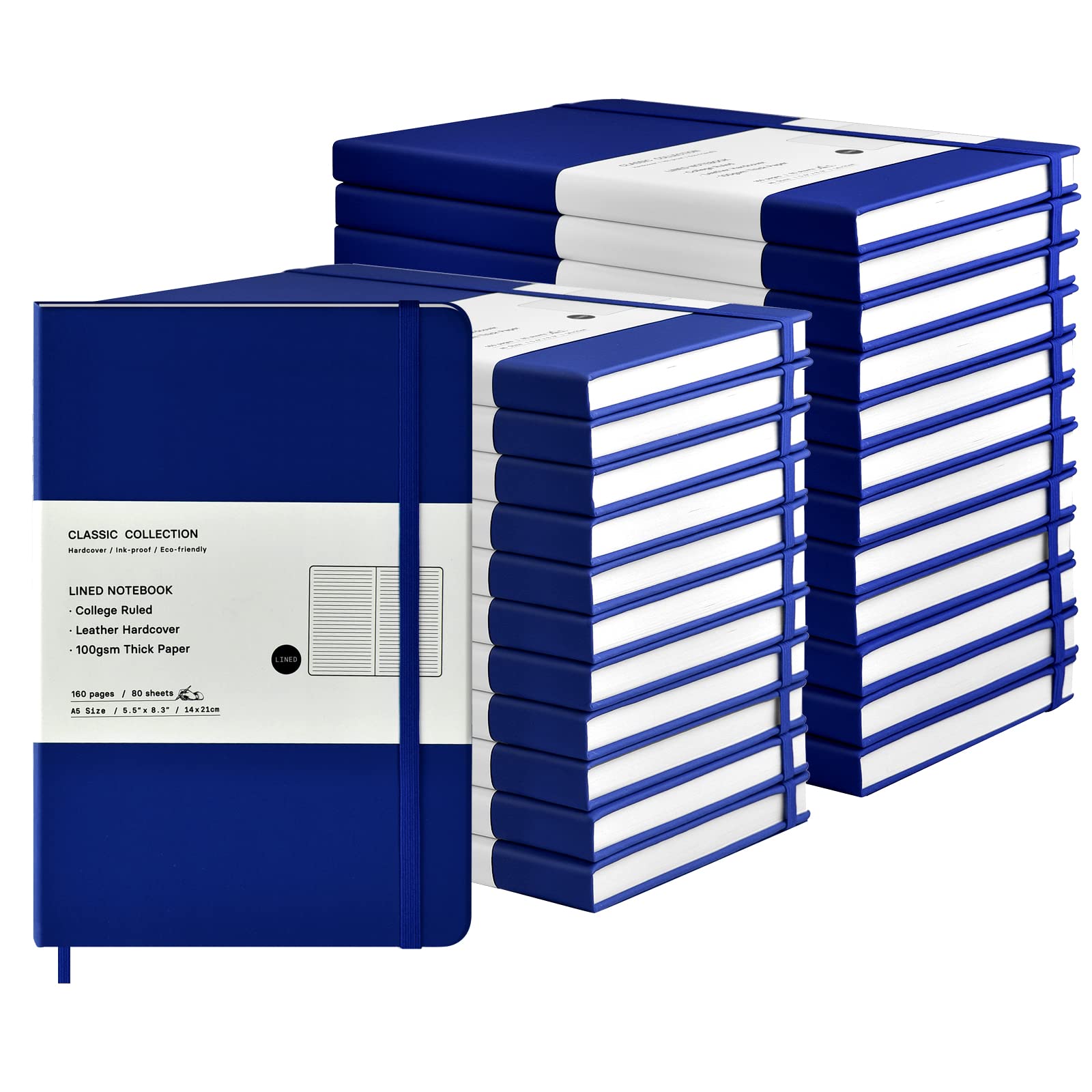 Coopay 24-Pack A5 Hardcover Lined Notebooks - 160 Pages, 100GSM Thick Paper, 8.3