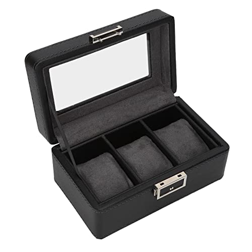 3 Grids PU Leather Watch Display Case - Space Saving Single Layer Watch Storage Box & Jewelry Organizer for Men & Women - Perfect Gift for Watch Collectors & Jewelry Lovers (Home, Office, Travel)