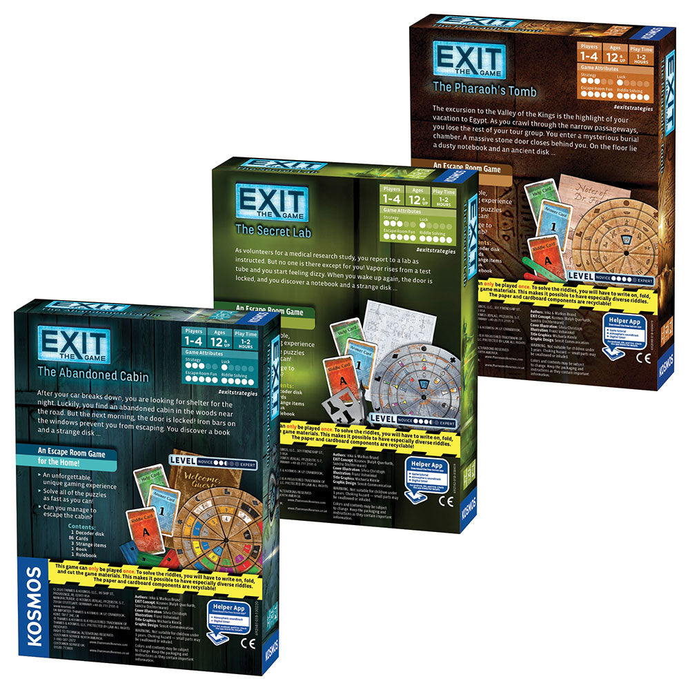 EXIT: The Game - Season 1 Three Pack: The Abandoned Cabin, The Pharaoh's Tomb & The Secret Lab | Escape Room Board Game for Adults & Families | Perfect for Game Nights, Team Building & Party Entertainment