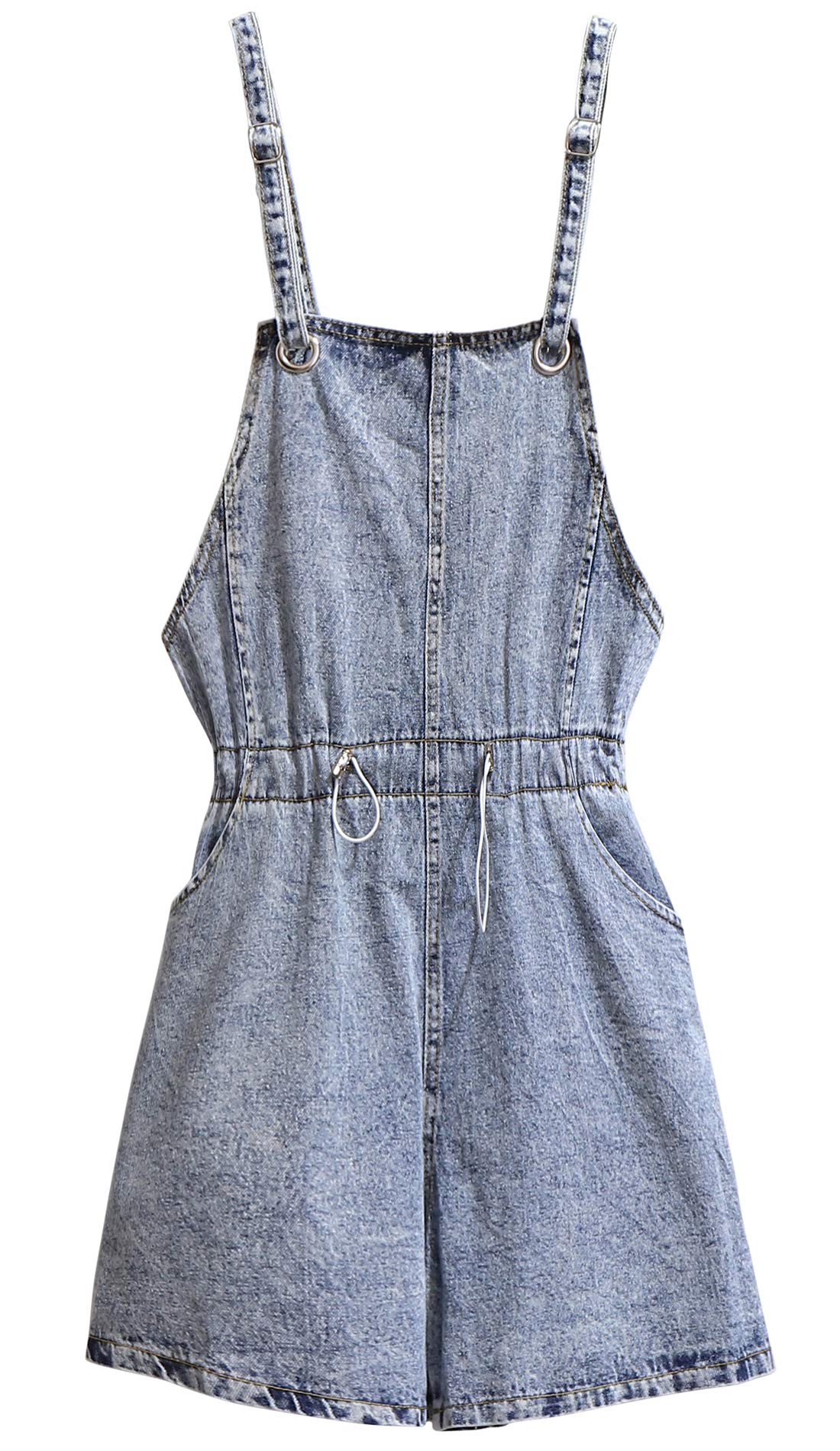 Women's Plus Size Distressed Denim Bib Pinafore Short Overall with Adjustable Straps & Drawstring Waist - Casual Outfit for Summer, Beach, Shopping & Date Night