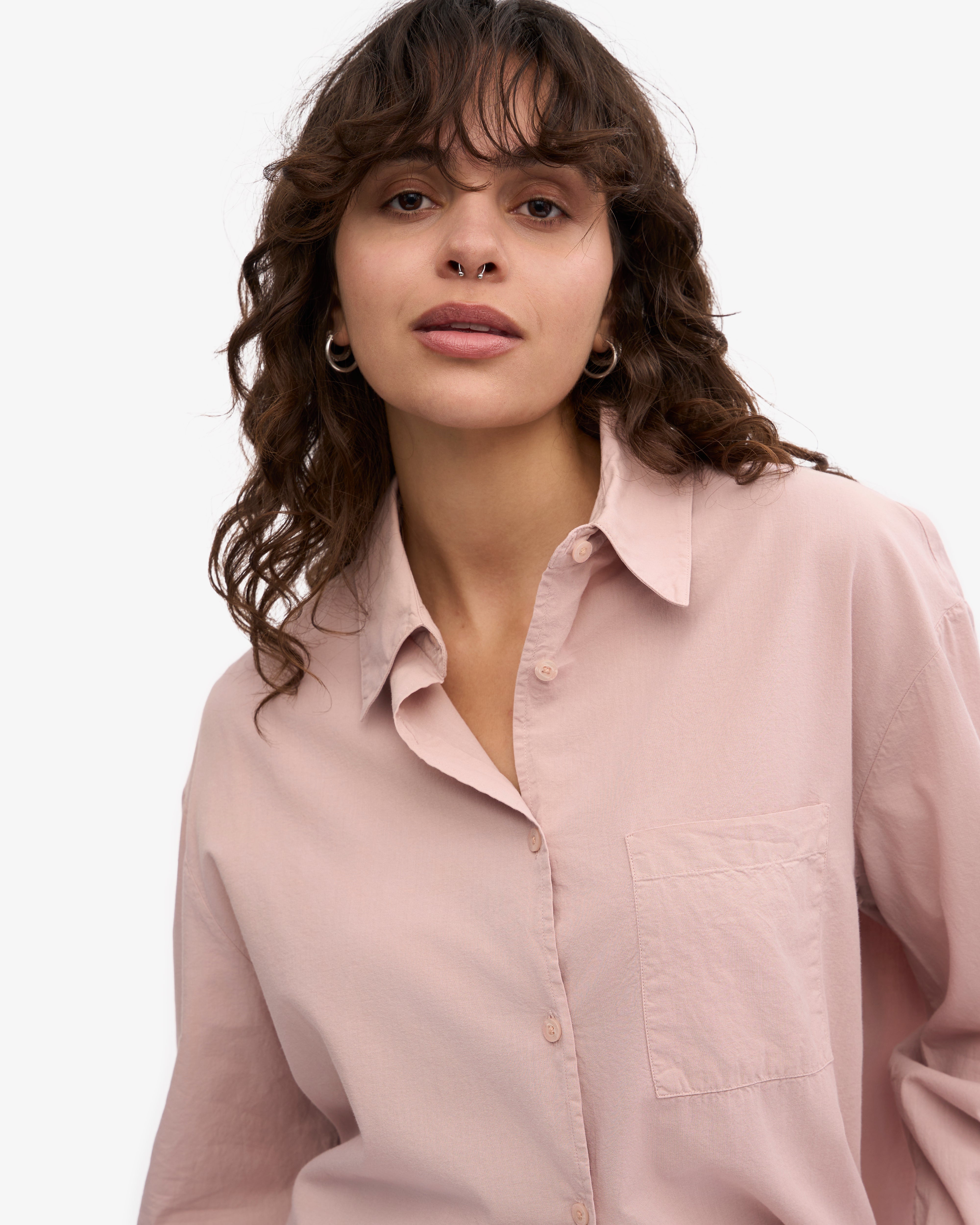 Organic Oversized Shirt for Women - Soft Faded Pink Cotton Tunic Top - Casual Loose Fit Shirt for Everyday Wear, Street Style & Layering