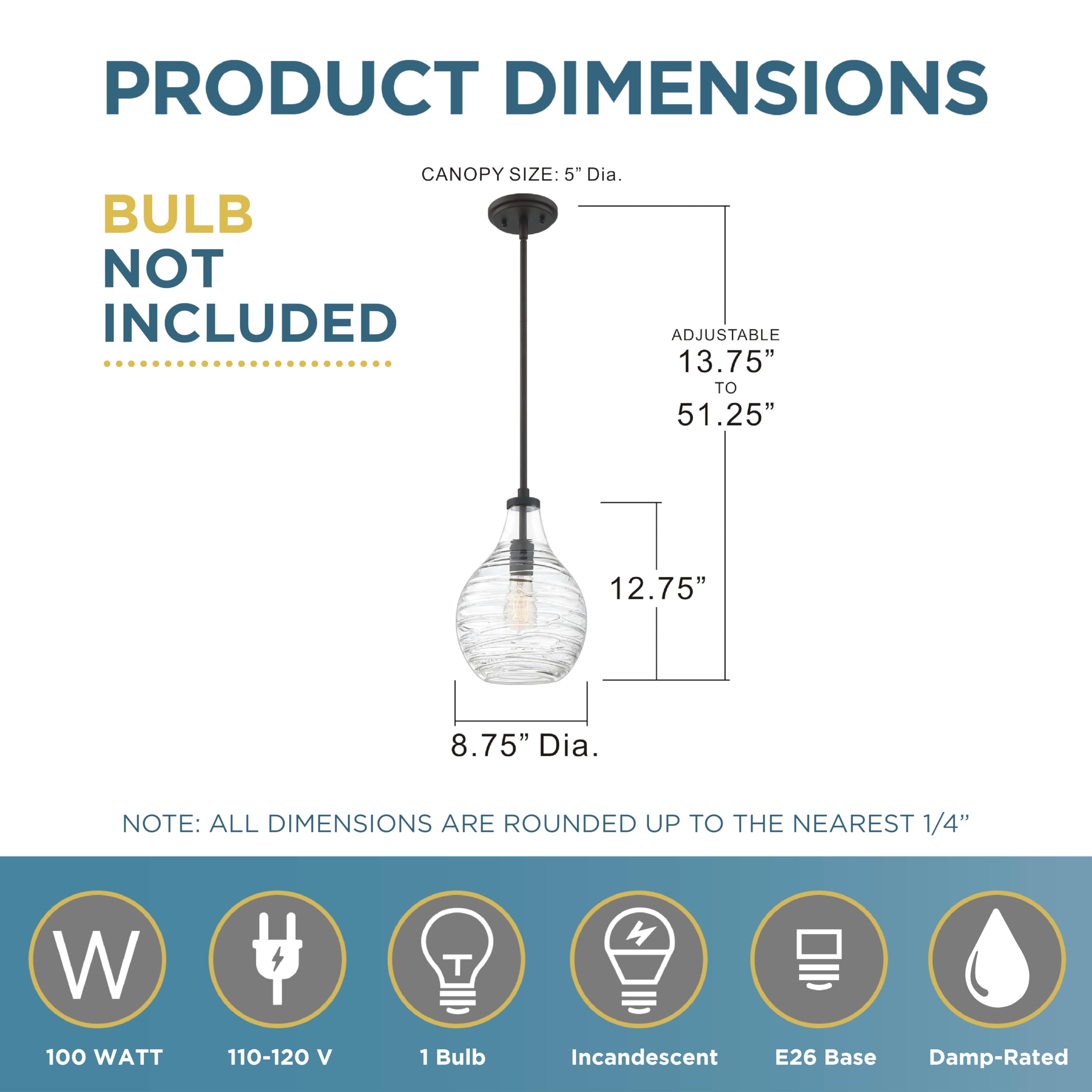 Quoizel Genie Mini Pendant Light - 9 Inch Old Bronze Globe Ceiling Fixture with Handmade Ripple Glass, 1-Light Hanging Lamp (Max Height 51