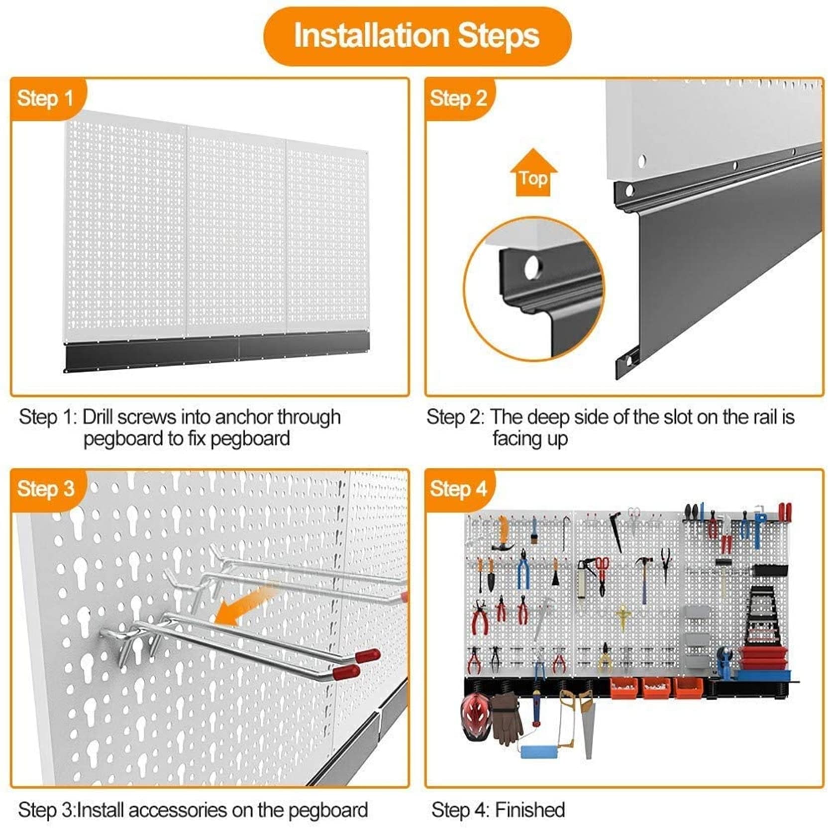 TORACK 109-Piece Pegboard Wall Organizer Kit - 4 ft Metal Garage Tool Storage System with Hooks, Bins & Shelf | Wall Mounted for Workshop, Garage & Home Organization