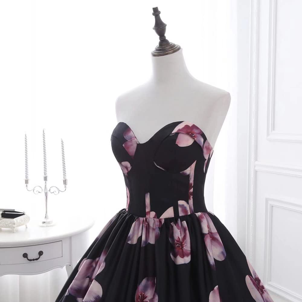 Elegant Floral Printed Sweetheart Prom Gowns for Women - Long Evening Dresses with Train for Brides & Formal Events | Perfect for Weddings, Proms & Special Occasions