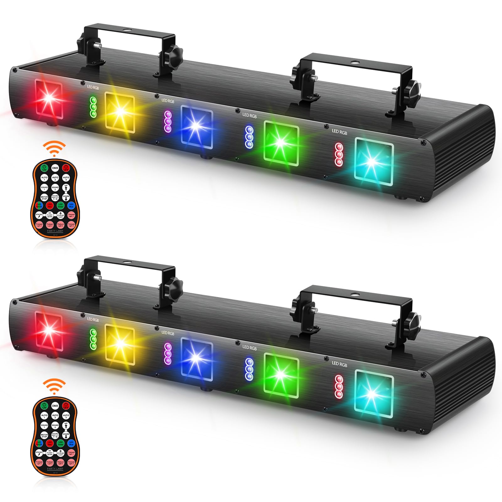 U`King Stage Laser Light DJ Light - 5 Beam RGBYC LED Sound Activated Party Lights with Remote & DMX Control for DJ, Dancing, Birthday, Bar, Pub & Stage Lighting (2PCS) - Perfect for Nightclubs, Concerts, Weddings & Home Parties