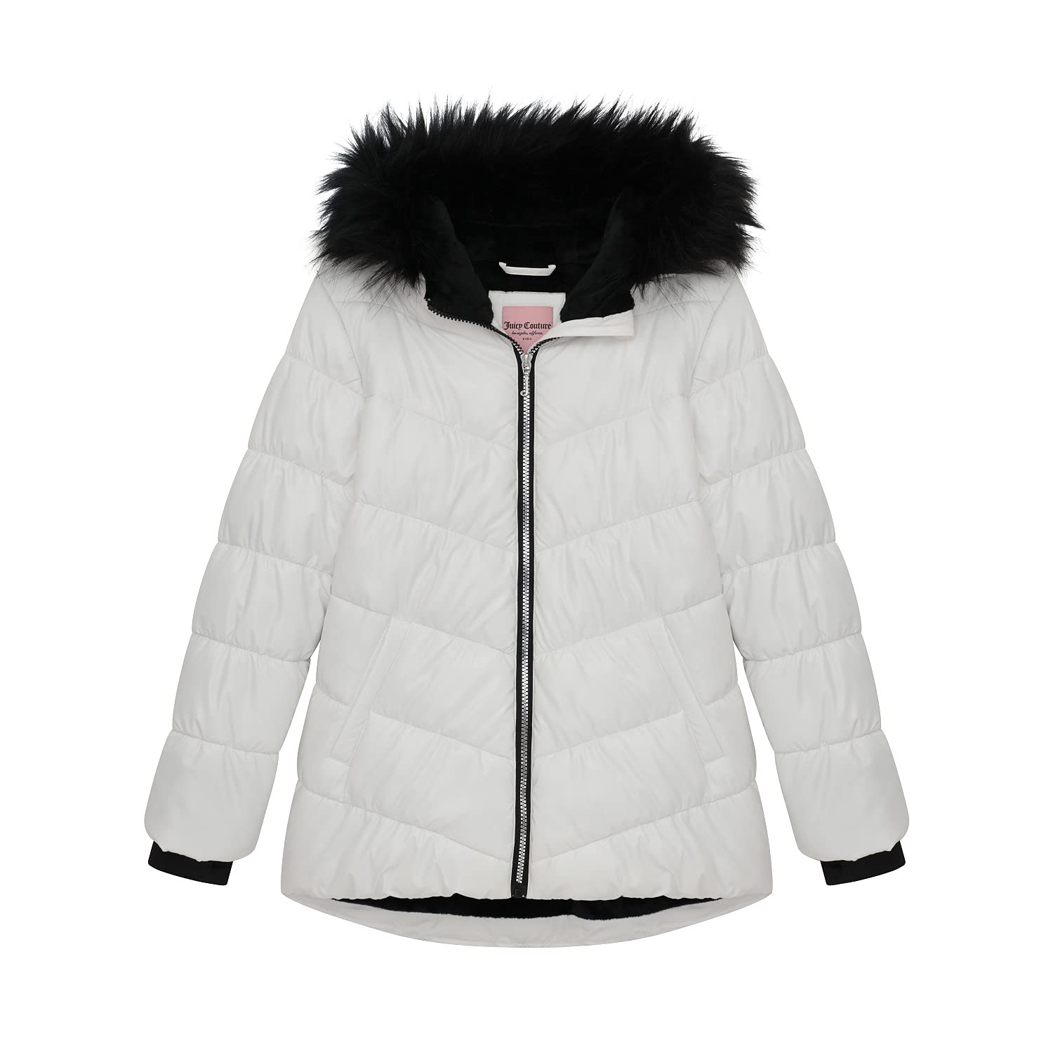 Juicy Couture Girls Puffer Jacket - Waterproof Laminated Bubble Coat with Detachable Fur Hood | Warm Winter Outerwear for Kids | Perfect for School, Playdates & Outdoor Activities