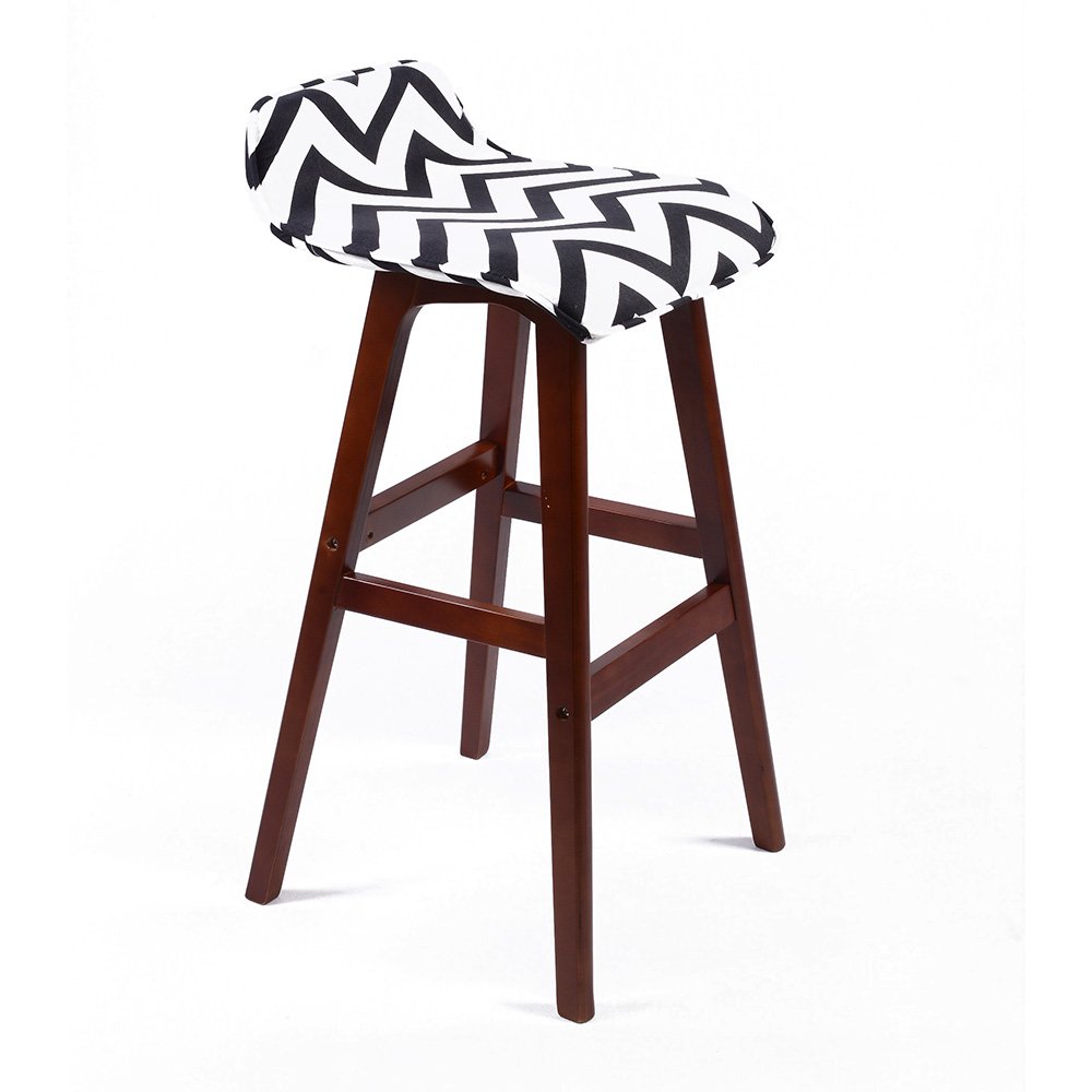 Stanton Lo-Back Contemporary Barstool - Black/White Chevron Design, Wood & Fabric Construction, Modern Kitchen & Bar Seating