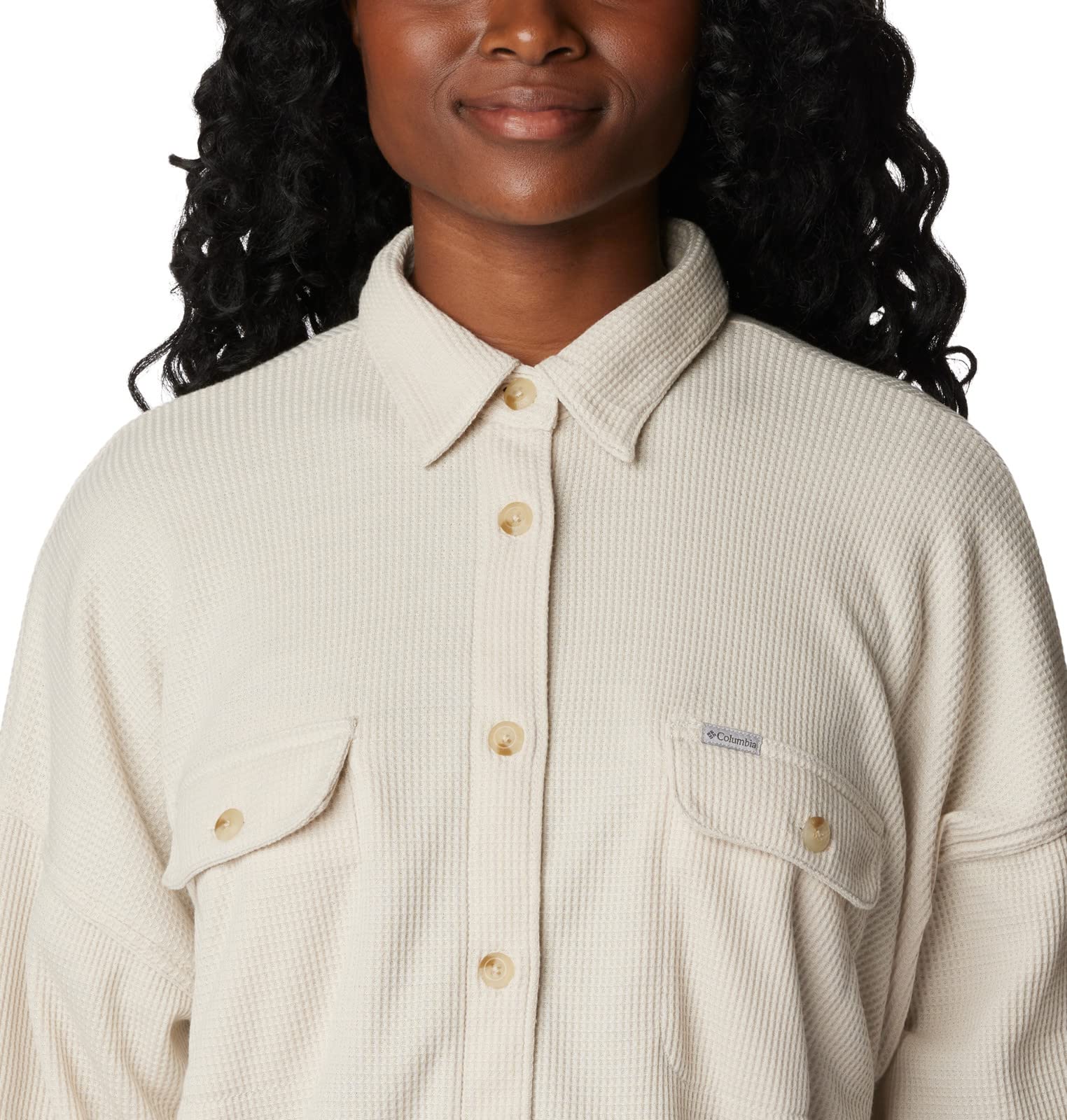 Columbia Women's Holly Hideaway Waffle Shirt Jacket - Lightweight Fleece-Lined Flannel Shirt for Outdoor Hiking & Casual Wear