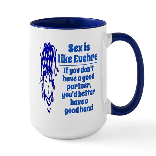 White/Navy Inside - Sex Is Like Euchre Large Mug