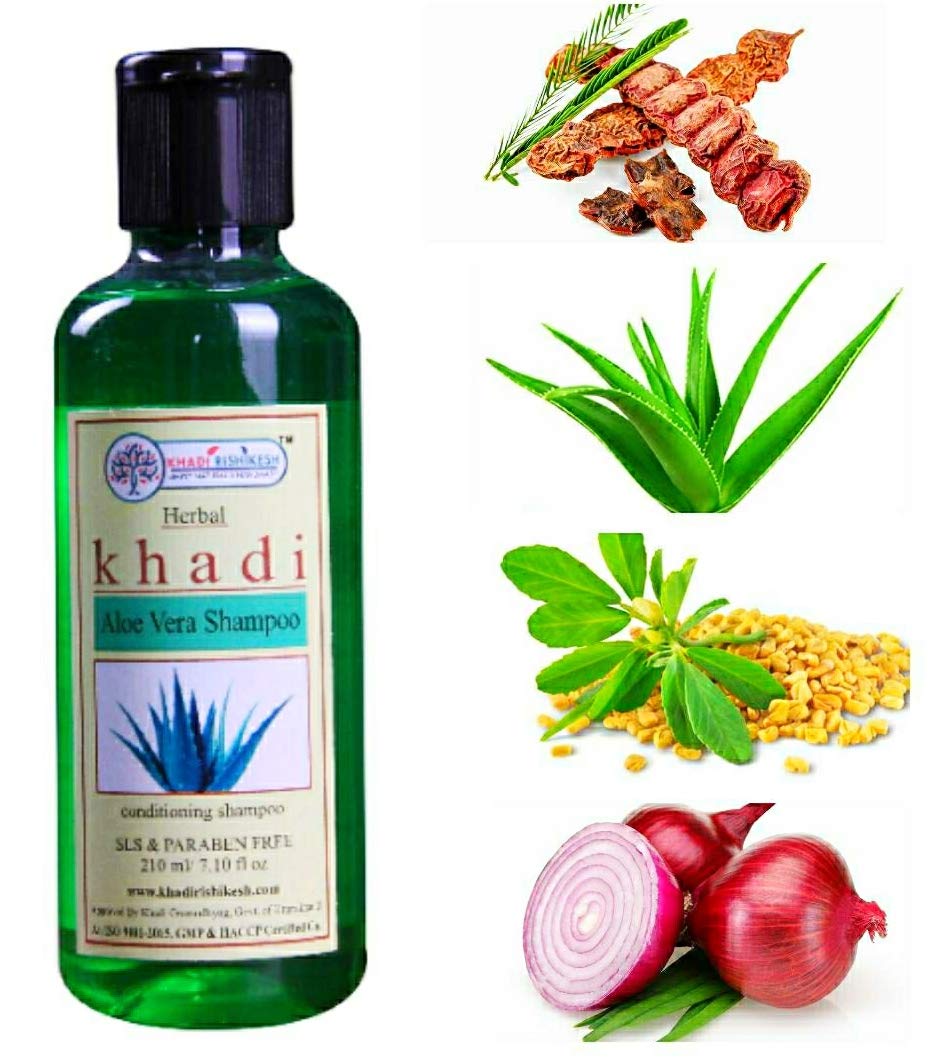 KHADI RISHIKESH Ayurvedic Aloe Vera Hair Growth Shampoo for Long Strong Hair | Controls Hair Fall | SLS & Paraben Free | 210ml | For Women & Men | Promotes Healthy Scalp & Thicker Hair | Perfect for Daily Hair Care Routine