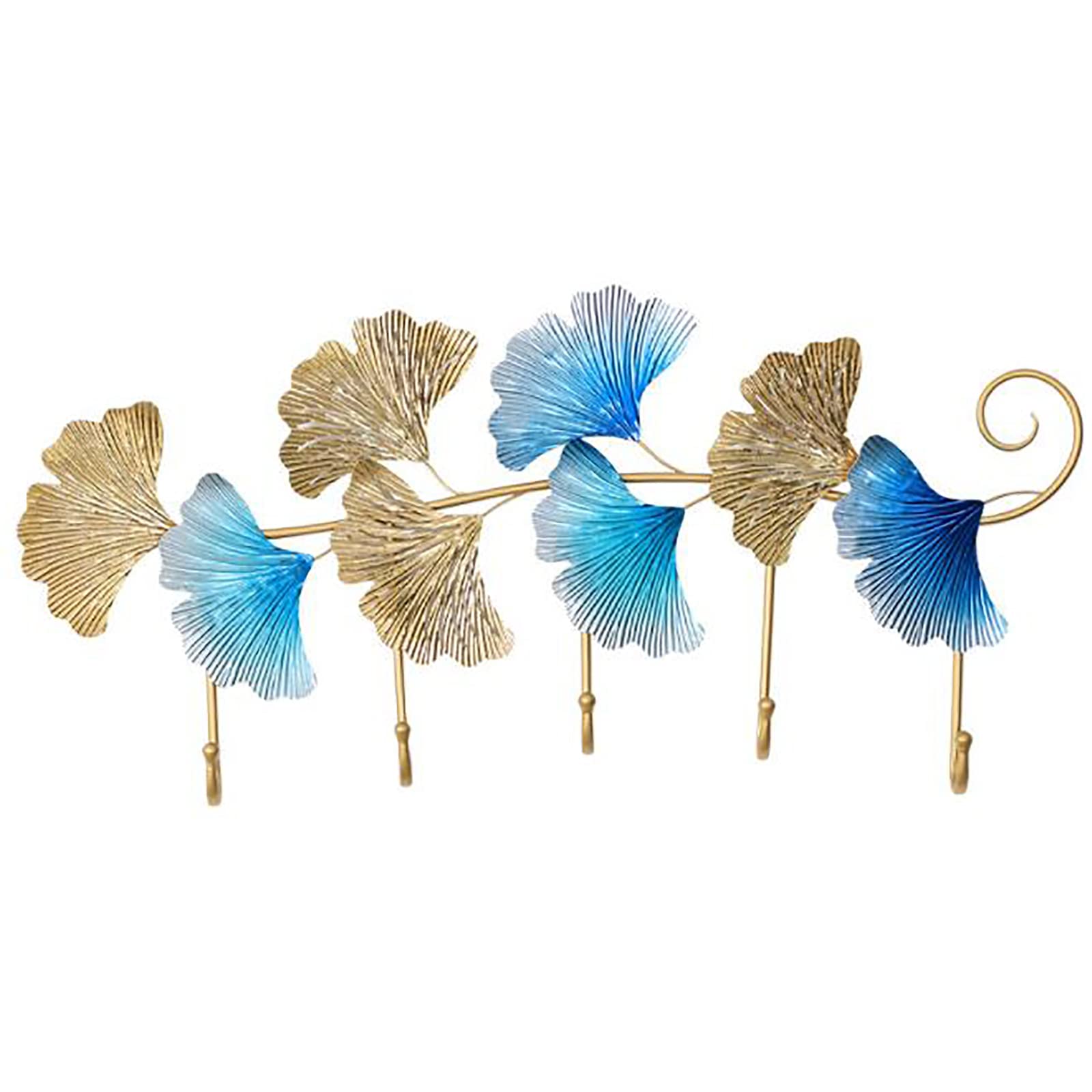 Gold Metal Ginkgo Leaf Coat Hook - Wall Mounted Clothes & Towel Organizer - Decorative Bathroom & Home Decor for Hanging Coats, Hats, and Bags