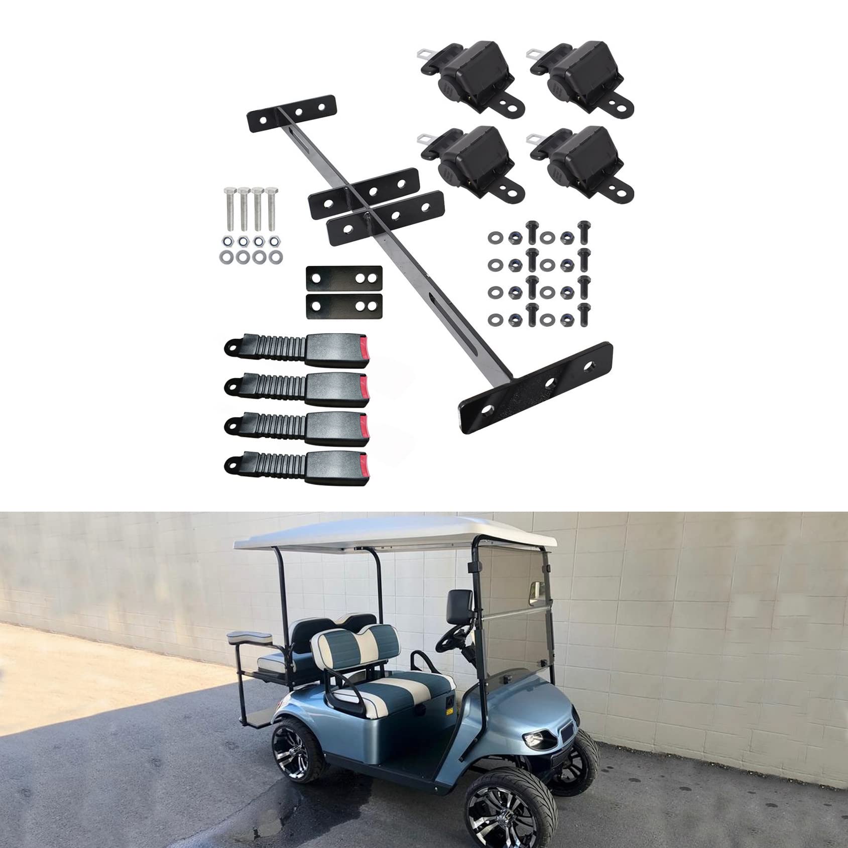 ANTUKO Retractable Golf Cart Seat Belts & Bracket Kit - Universal Replacement for Club Car Golf Carts - Perfect for Safety Upgrades & Family Rides