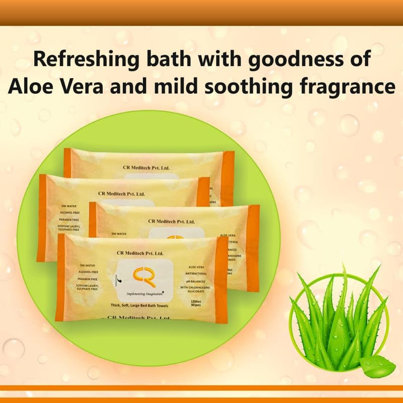 Premium Bed Bath Wipes for Adults & Patients - 50 Disposable Aloe Vera & Vitamin E Body Wipes | Alcohol-Free, Paraben-Free Cotton Wet Wipes for Gentle Cleansing | Ideal for Hospital Care, Elderly Hygiene, Travel & Post-Surgery Use