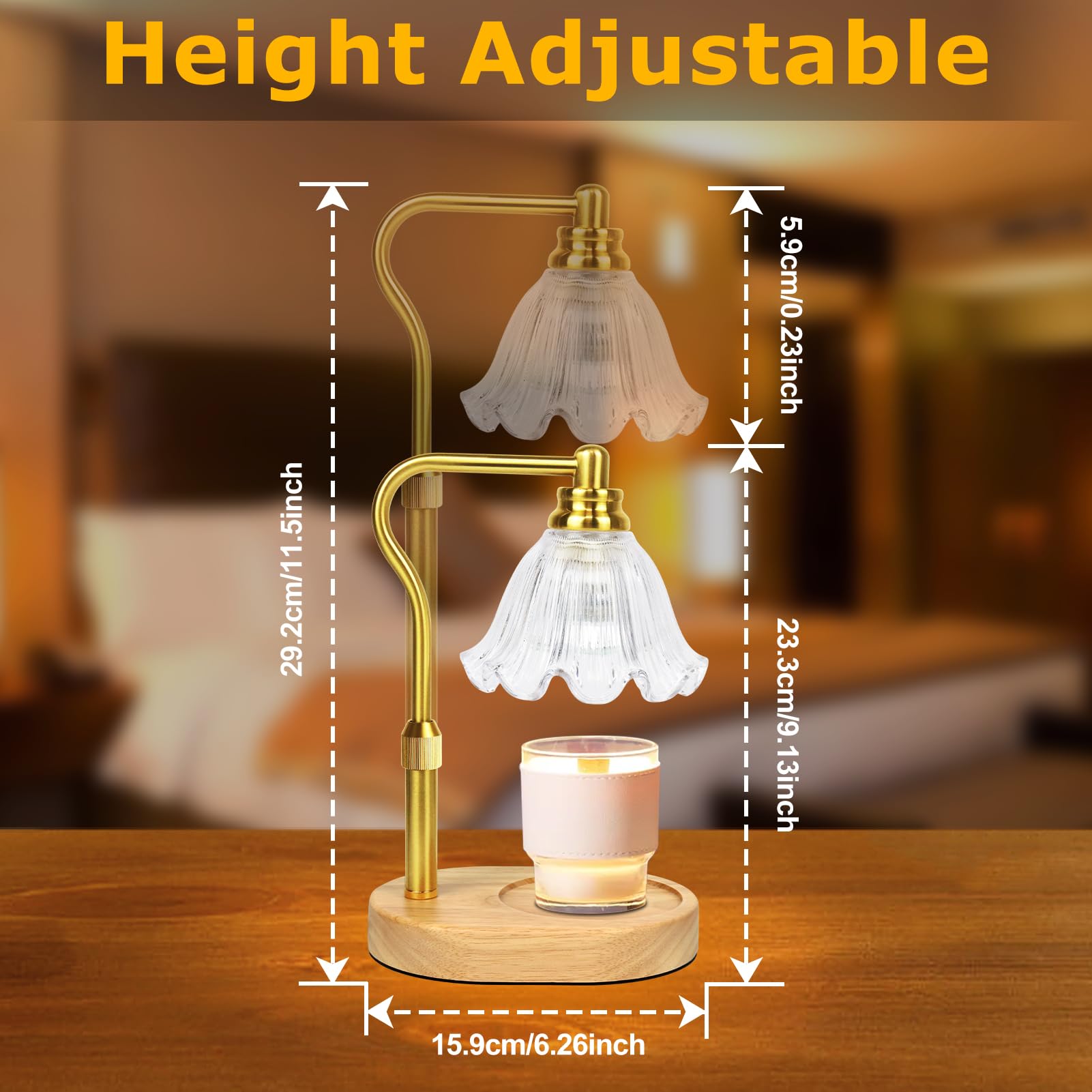 Electric Candle Warmer Lamp with Timer & Adjustable Height - Dimmable Wax Melt Warmer with 2 Bulbs for Scented Jar Candles | Home Decor, Aromatherapy & Mother's Day Gifts | Perfect for Living Room, Bedroom & Spa Relaxation