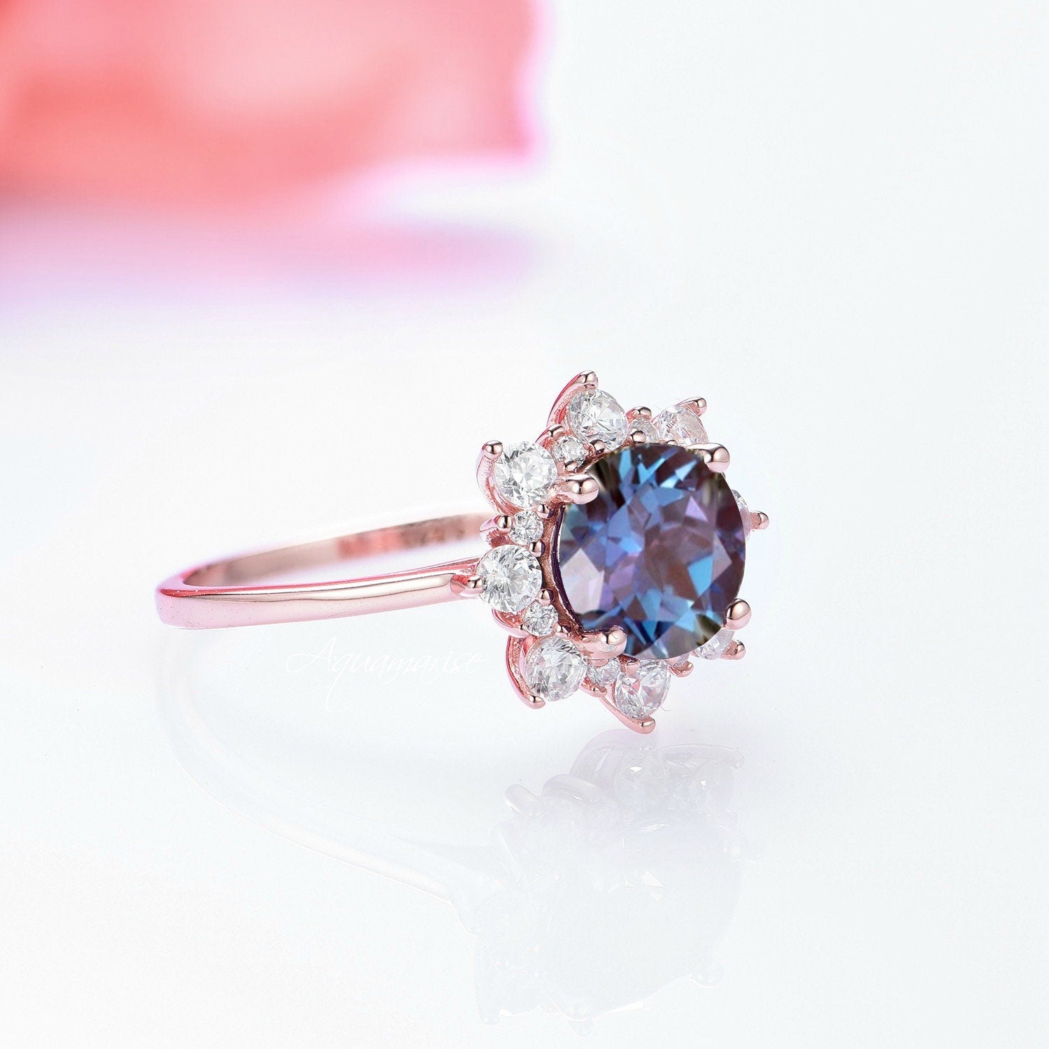 14K Rose Gold Vermeil Snowflake Alexandrite Ring - Elegant Jewelry for Christmas, Winter Weddings & Special Occasions