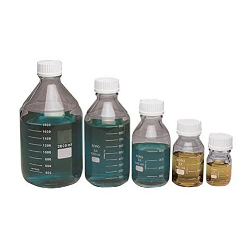 Wheaton W219937 250mL Borosilicate Glass Safety Coated Media Bottle with PP Pour Ring & 45mm White Cap - Lab-Grade Reagent Storage Solution for Chemistry Experiments, Pharmaceuticals & Research Labs (Case of 12)