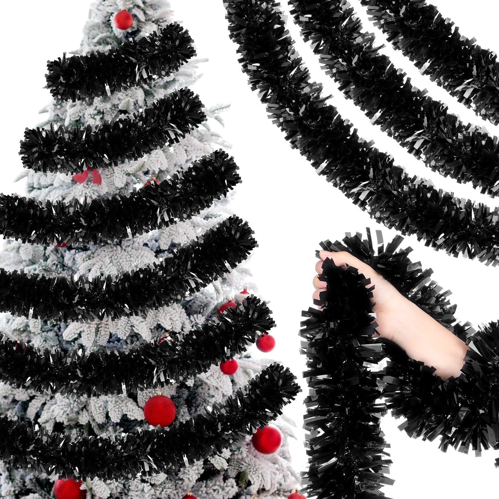 Shiny Metallic Christmas Tinsel Garland - 78.7ft Black Holiday Tree Decor for Xmas, Weddings & Birthday Parties | Perfect for Indoor/Outdoor Decorations, Mantel Draping & Gift Wrapping