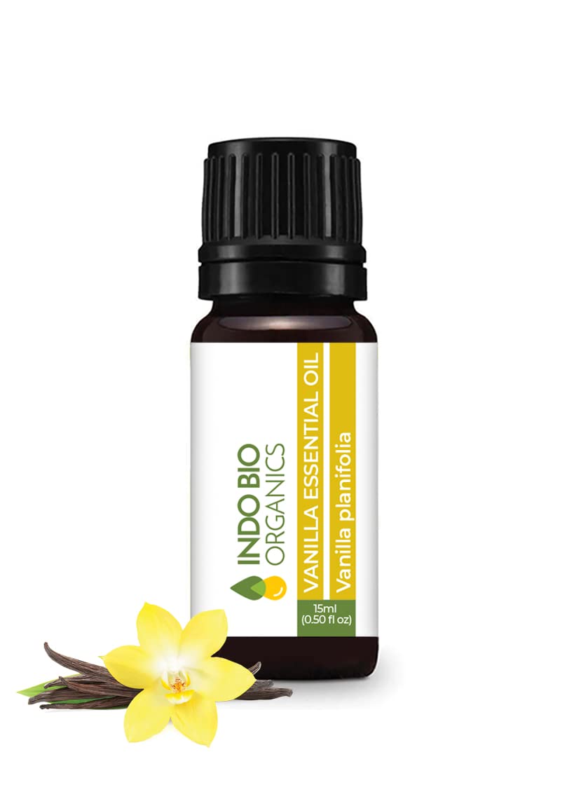 INDO BIO ORGANICS Pure Vanilla Essential Oil 15ml - Natural Skin, Face & Hair Care, Aromatherapy Diffuser, Candle Making - Relaxing Vanilla Scent for Stress Relief & Home Spa