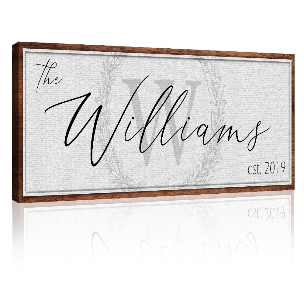 Personalized Family Name Sign - Custom Last Name Wall Decor Canvas for Living Room, Fireplace, Kitchen - 20x10 Inch Wooden Framed Monogram Home Decor - Perfect for Housewarming, Wedding Gifts & Farmhouse Style Entryway