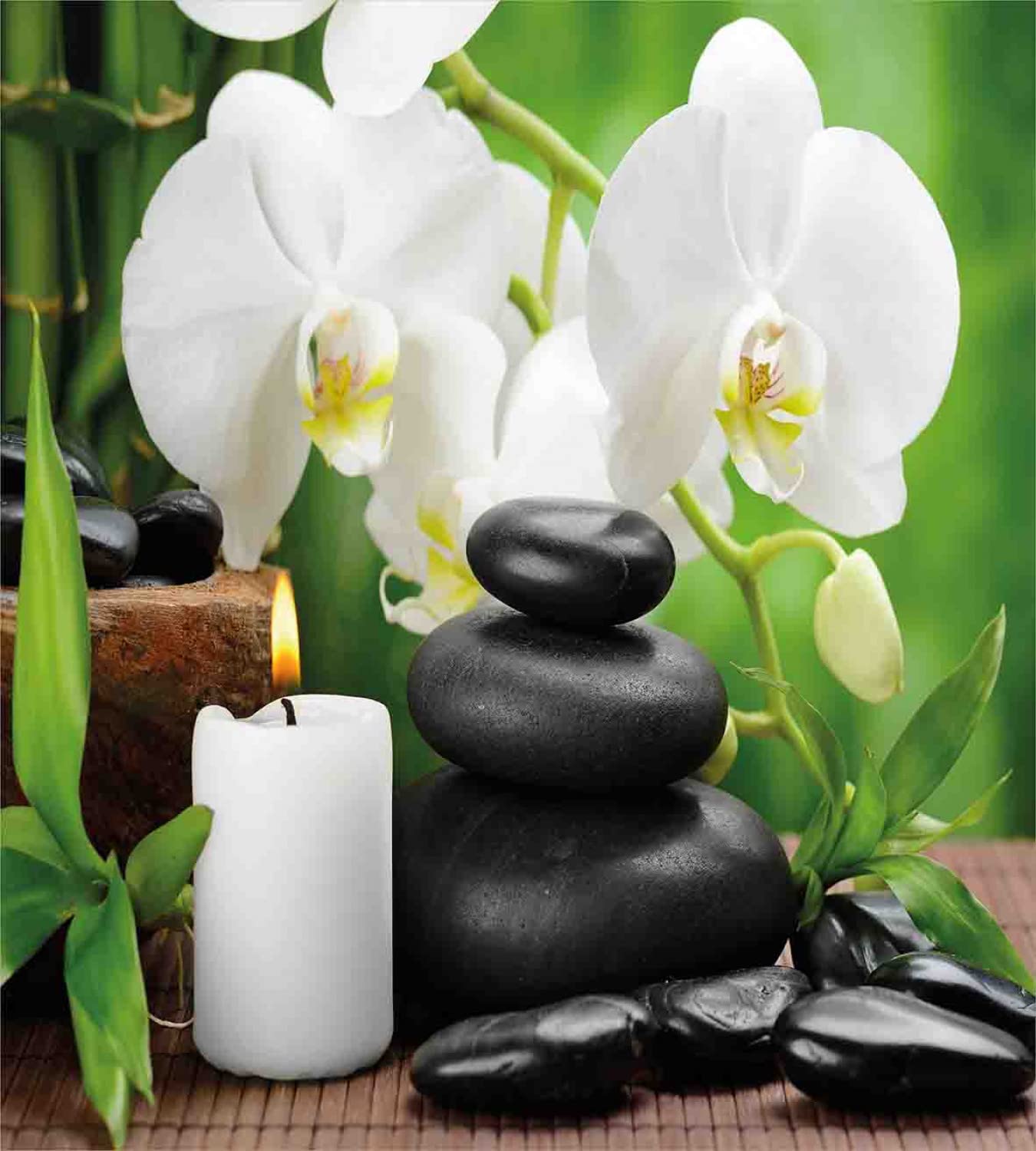 Ambesonne Spa Duvet Cover Set - 2 Pack California King Size, Black White & Green | Hot Stone Massage & Orchid Candle Design with Nature Therapy Elements | Includes 2 Duvet Covers & 4 Pillowcases | Perfect for Relaxing Spa Nights, Meditation Rooms & Luxury Bedroom Decor